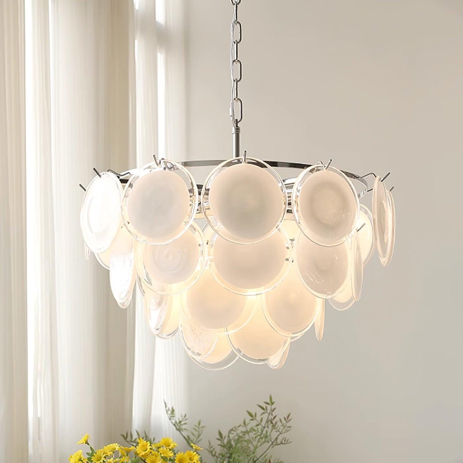 Lustre Esona à Disques en Verre Givré en Cascades