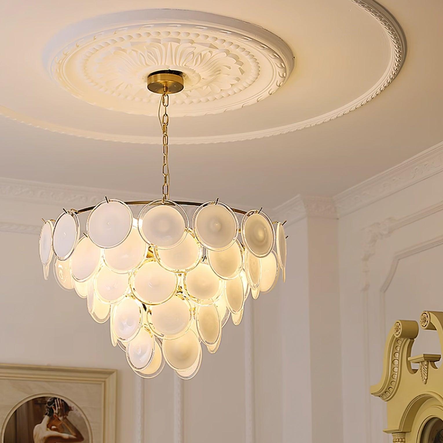 Lustre Esona à Disques en Verre Givré en Cascades