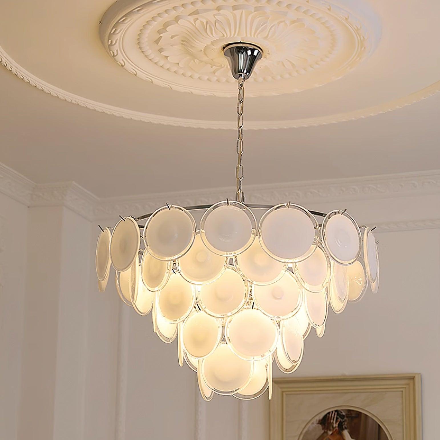 Lustre Esona à Disques en Verre Givré en Cascades