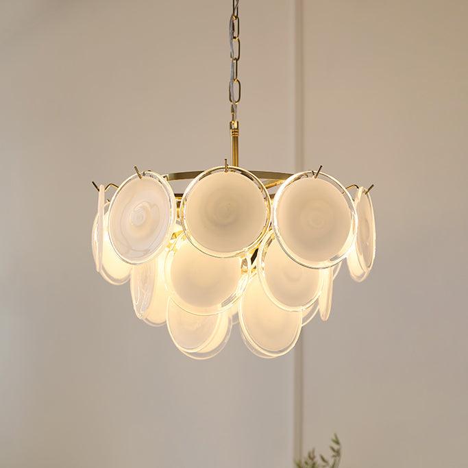 Lustre Esona à Disques en Verre Givré en Cascades