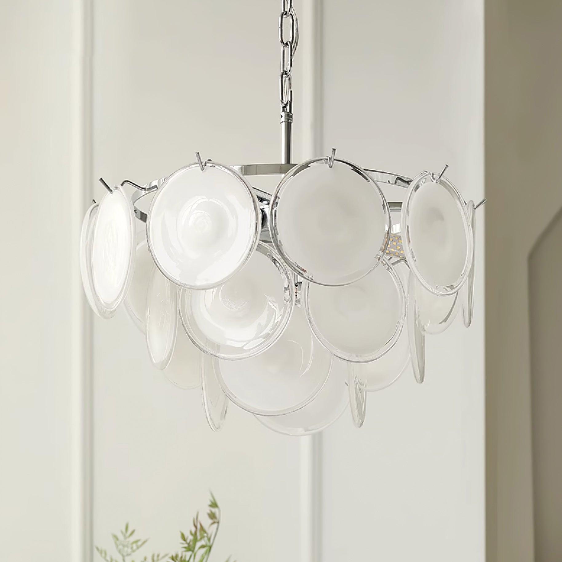 Lustre Esona à Disques en Verre Givré en Cascades