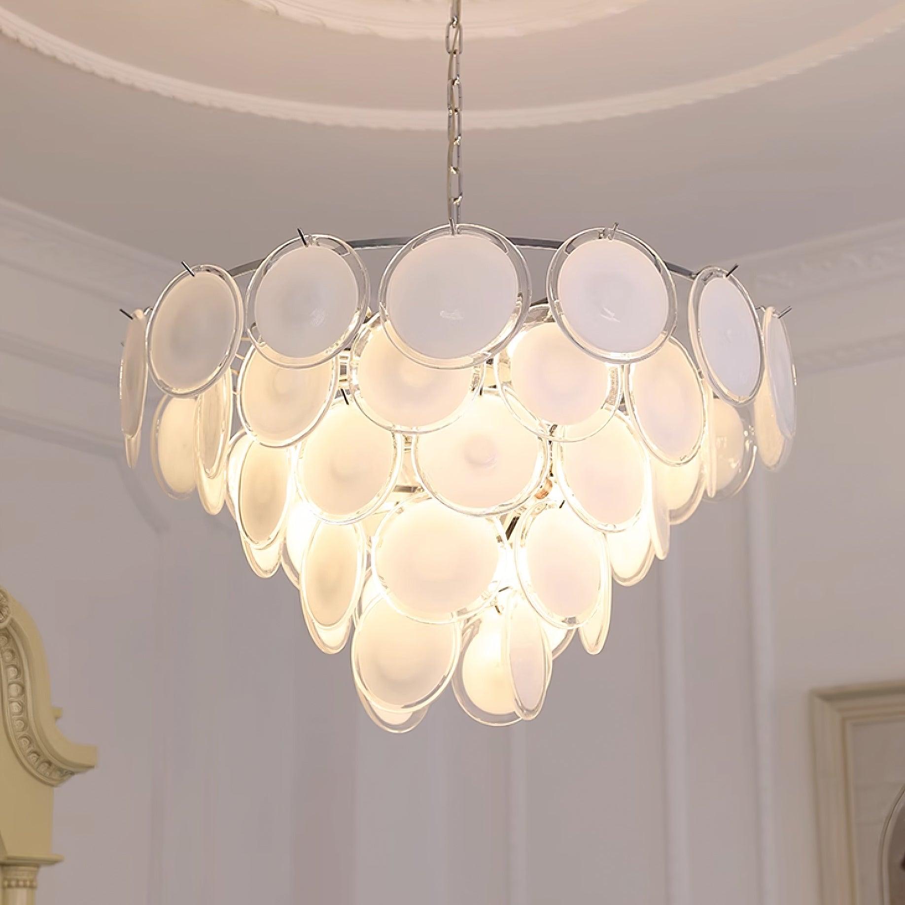Lustre Esona à Disques en Verre Givré en Cascades