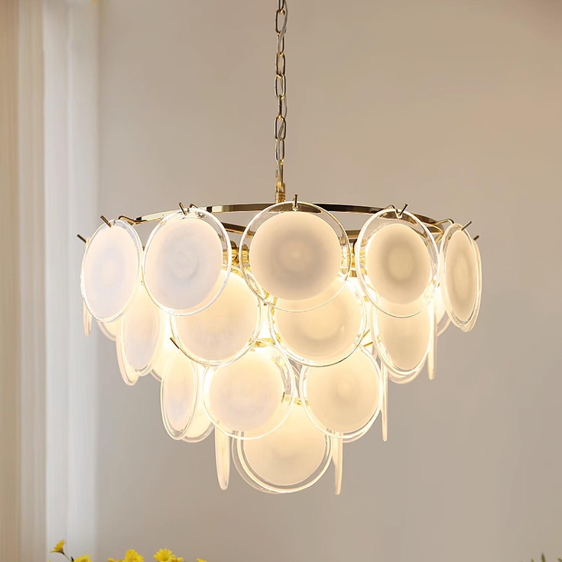 Lustre Esona à Disques en Verre Givré en Cascades