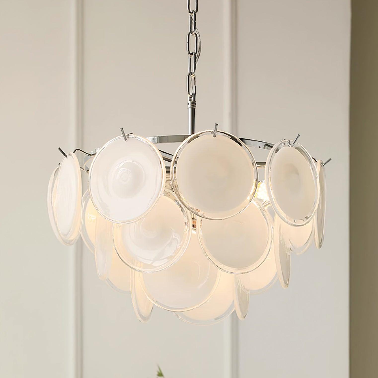 Lustre Esona à Disques en Verre Givré en Cascades