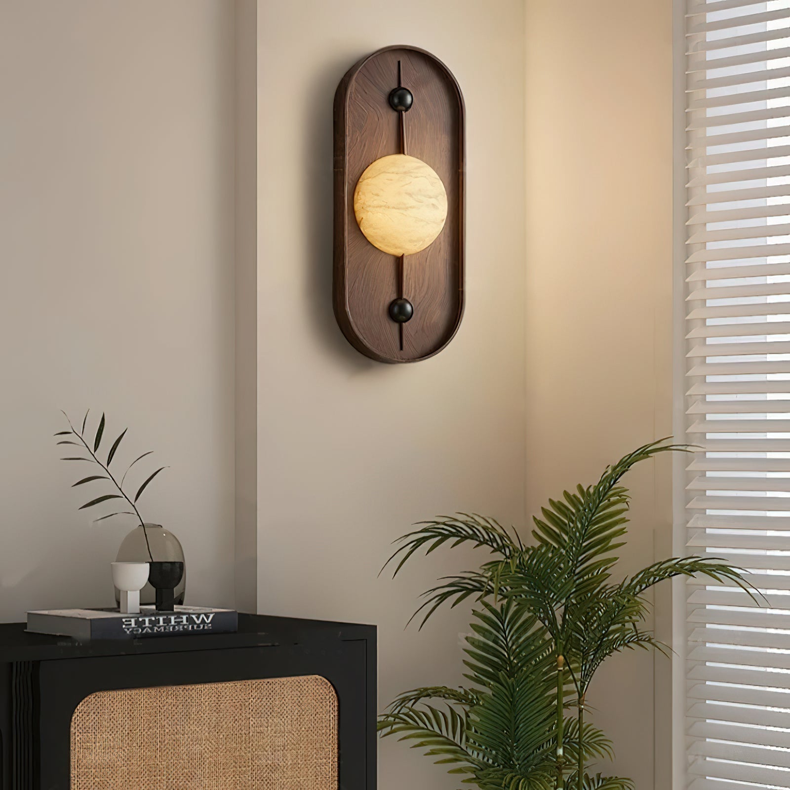 Lyvaran Applique Murale Ovale en Albâtre et Bois