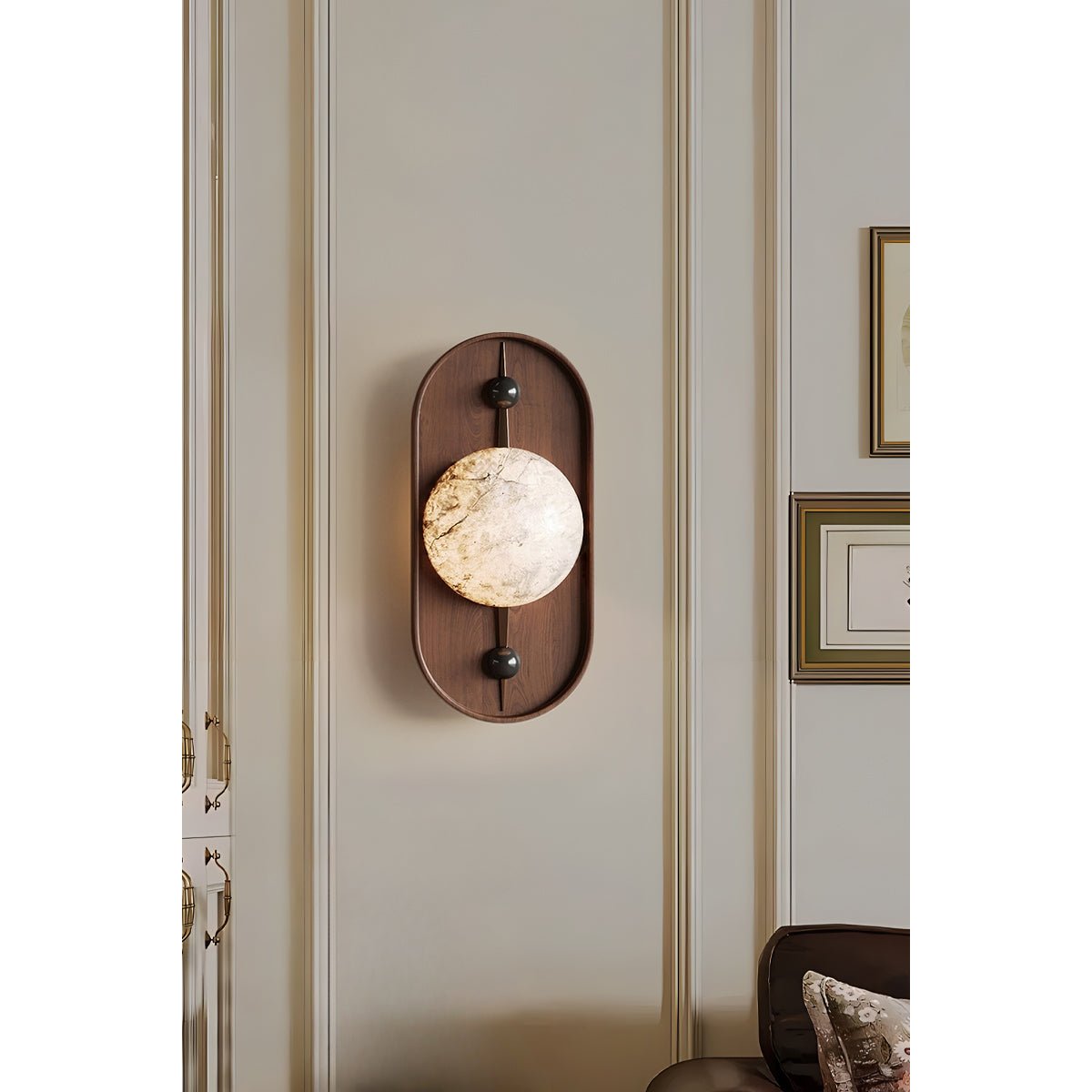 Lyvaran Applique Murale Ovale en Albâtre et Bois