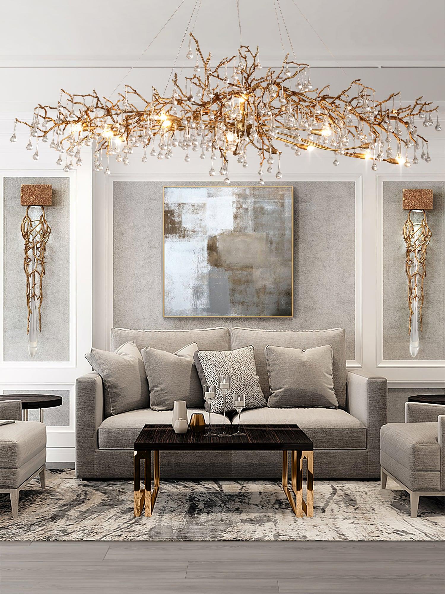 Lustra Lustre Branches en Laiton et Cristal