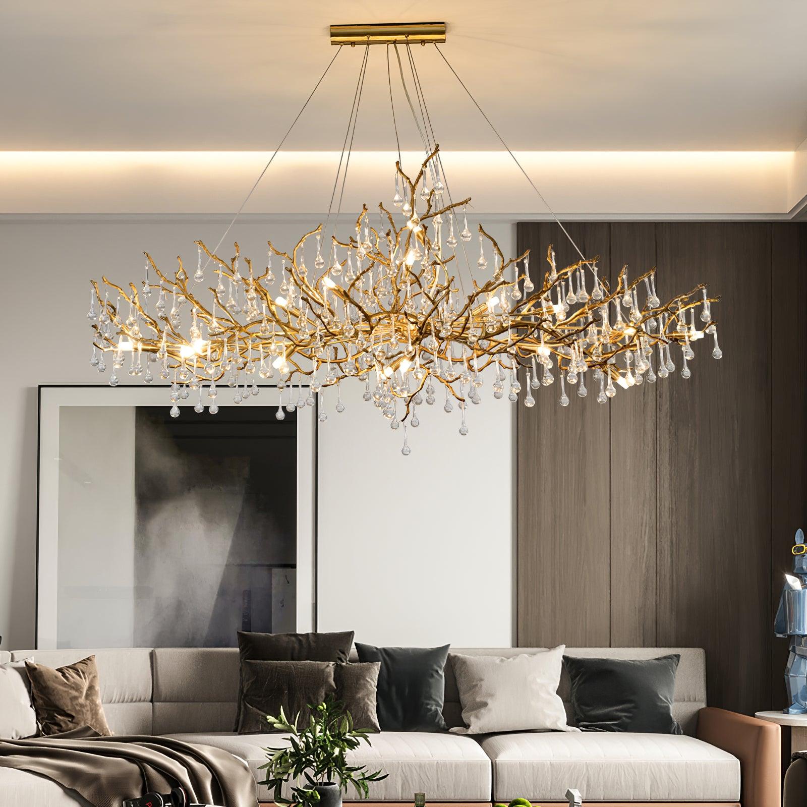 Lustra Lustre Branches en Laiton et Cristal