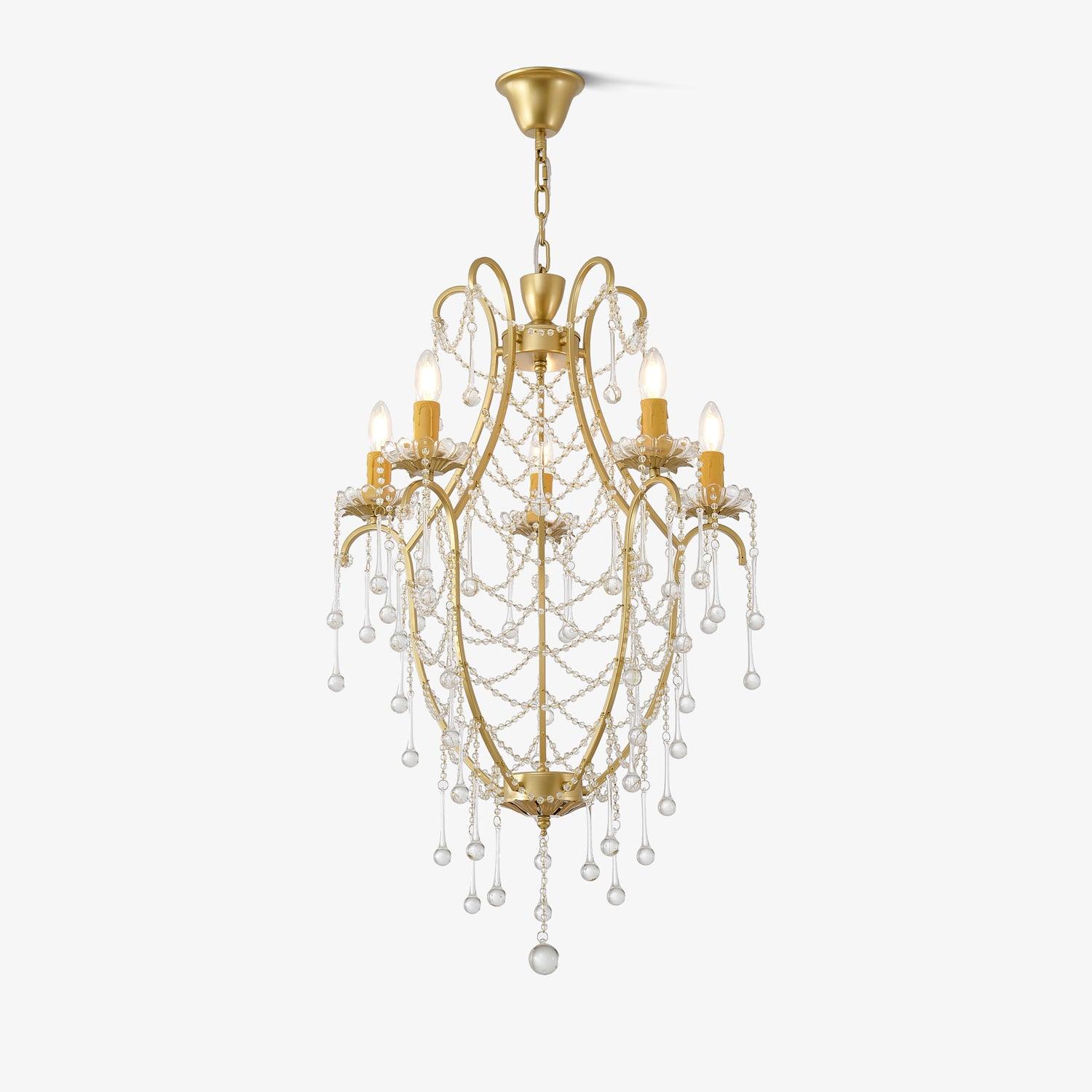 Lustra Lustre Cage à Oiseaux avec Gouttes en Verre