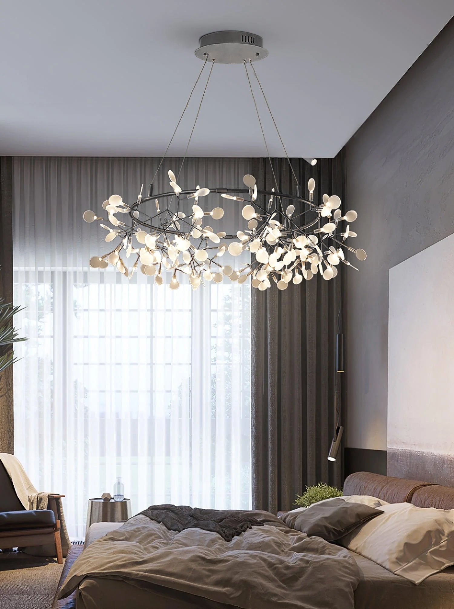 Lustra Lustre Noir Anneau Branche Luciole