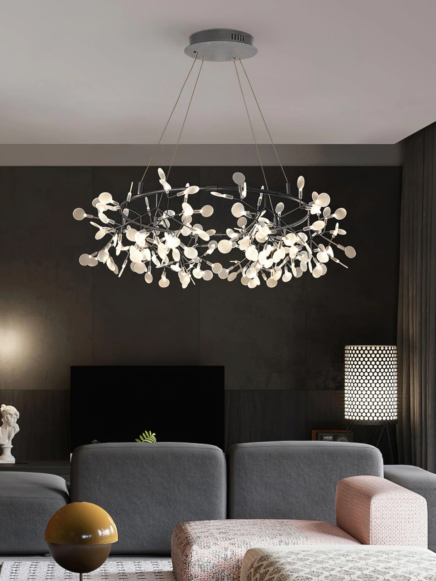 Lustra Lustre Noir Anneau Branche Luciole