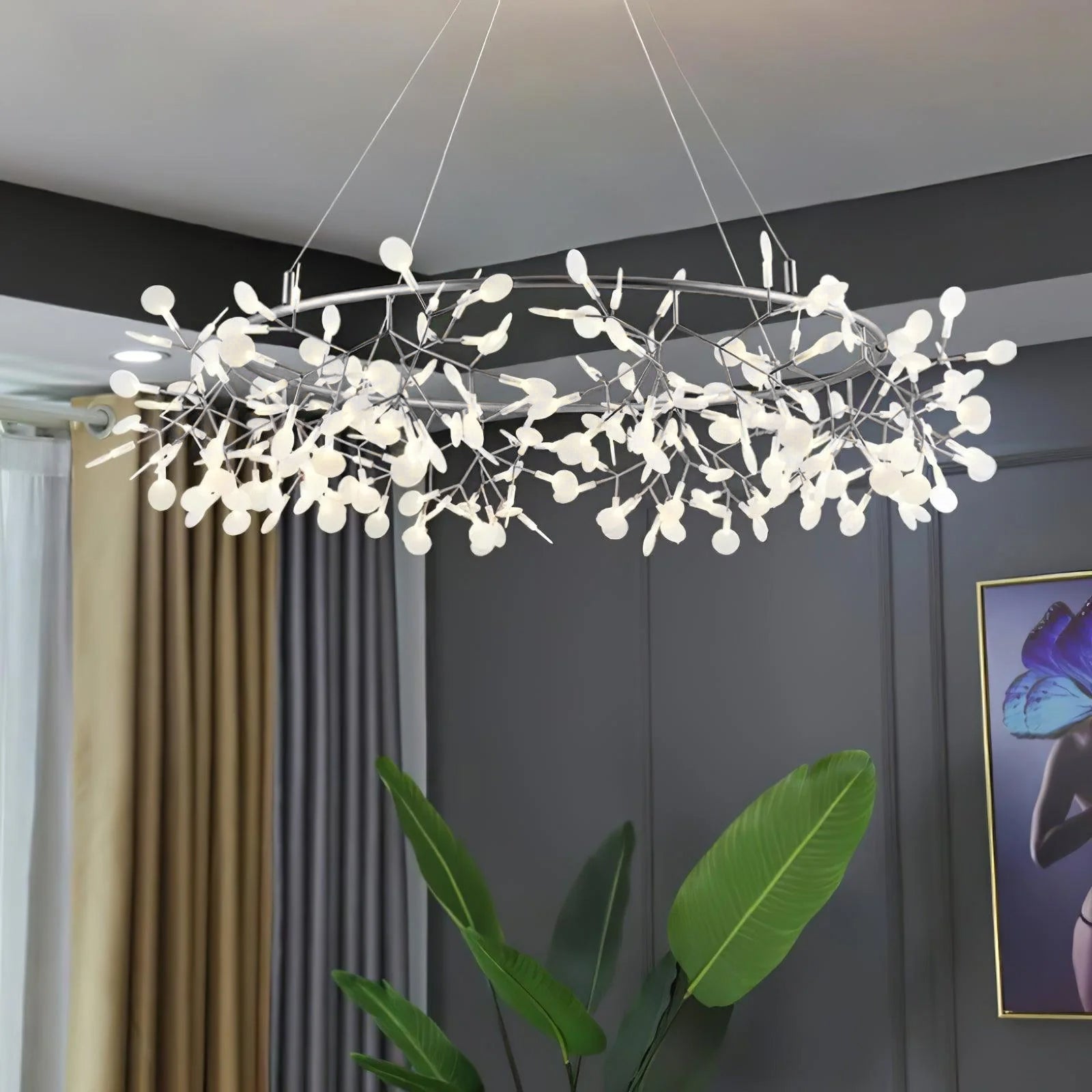 Lustra Lustre Noir Anneau Branche Luciole
