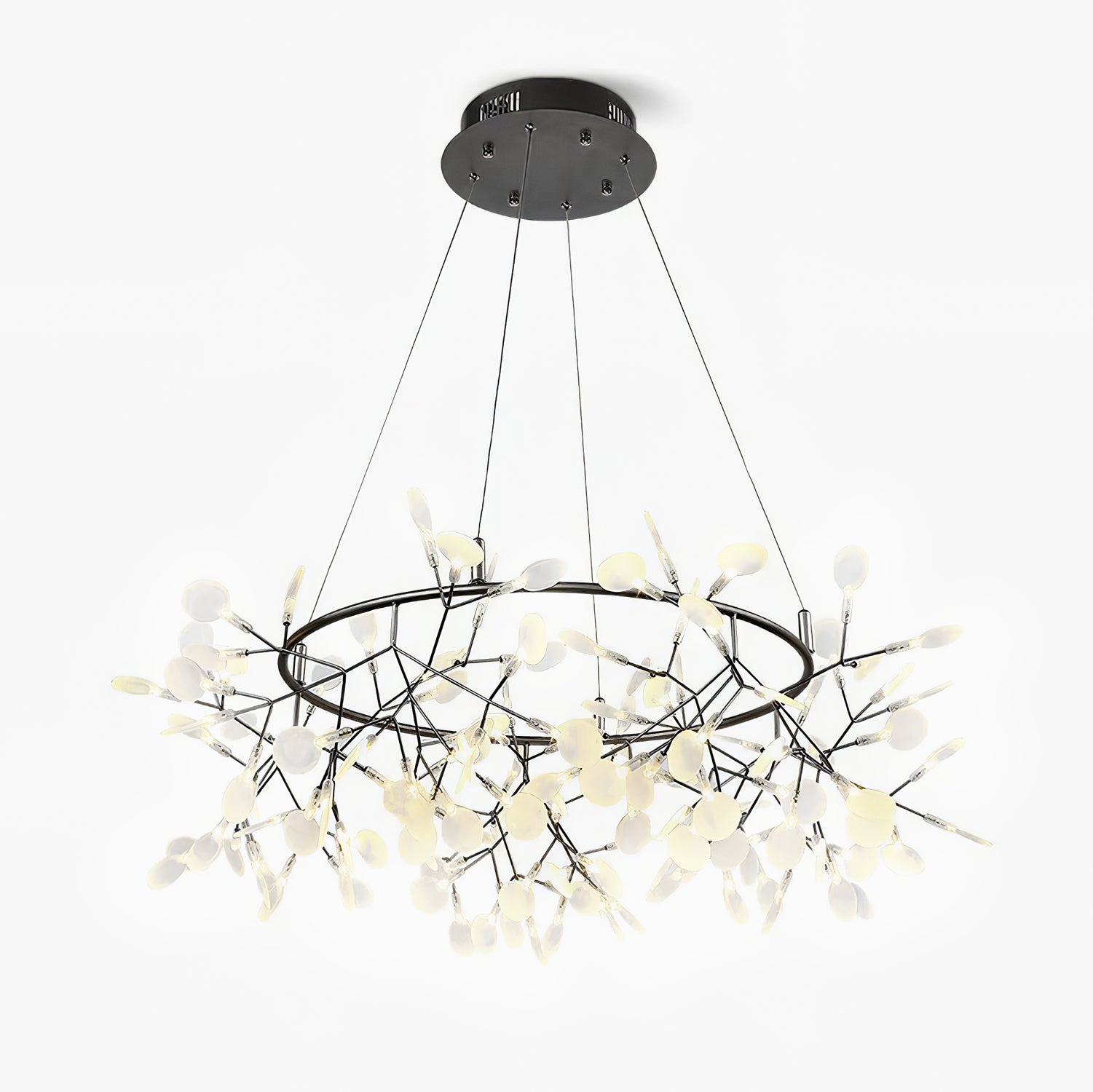 Lustra Lustre Noir Anneau Branche Luciole