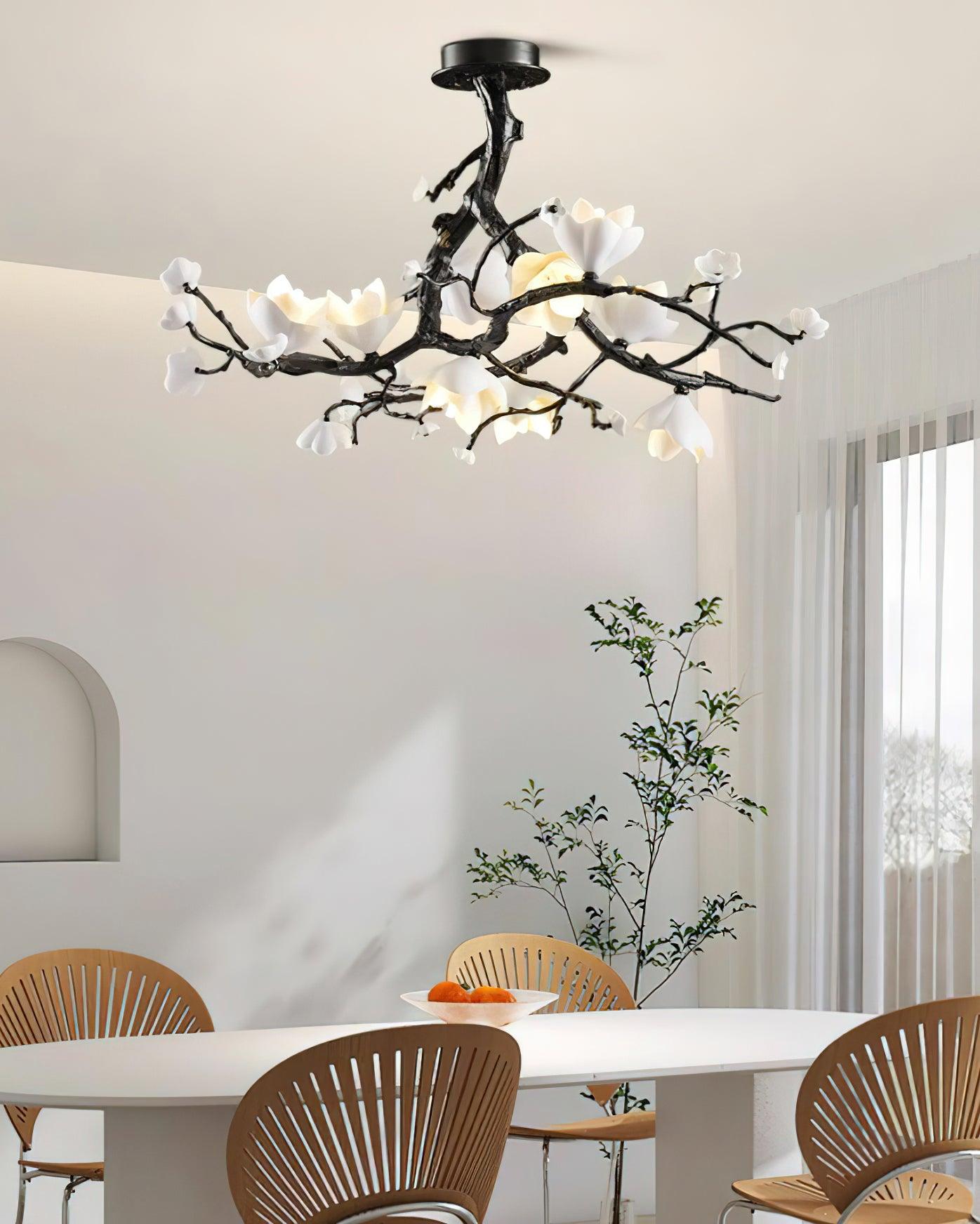 Lustra Suspension Lampe Arbre Noir et Cuivre avec Fruits Sauvages