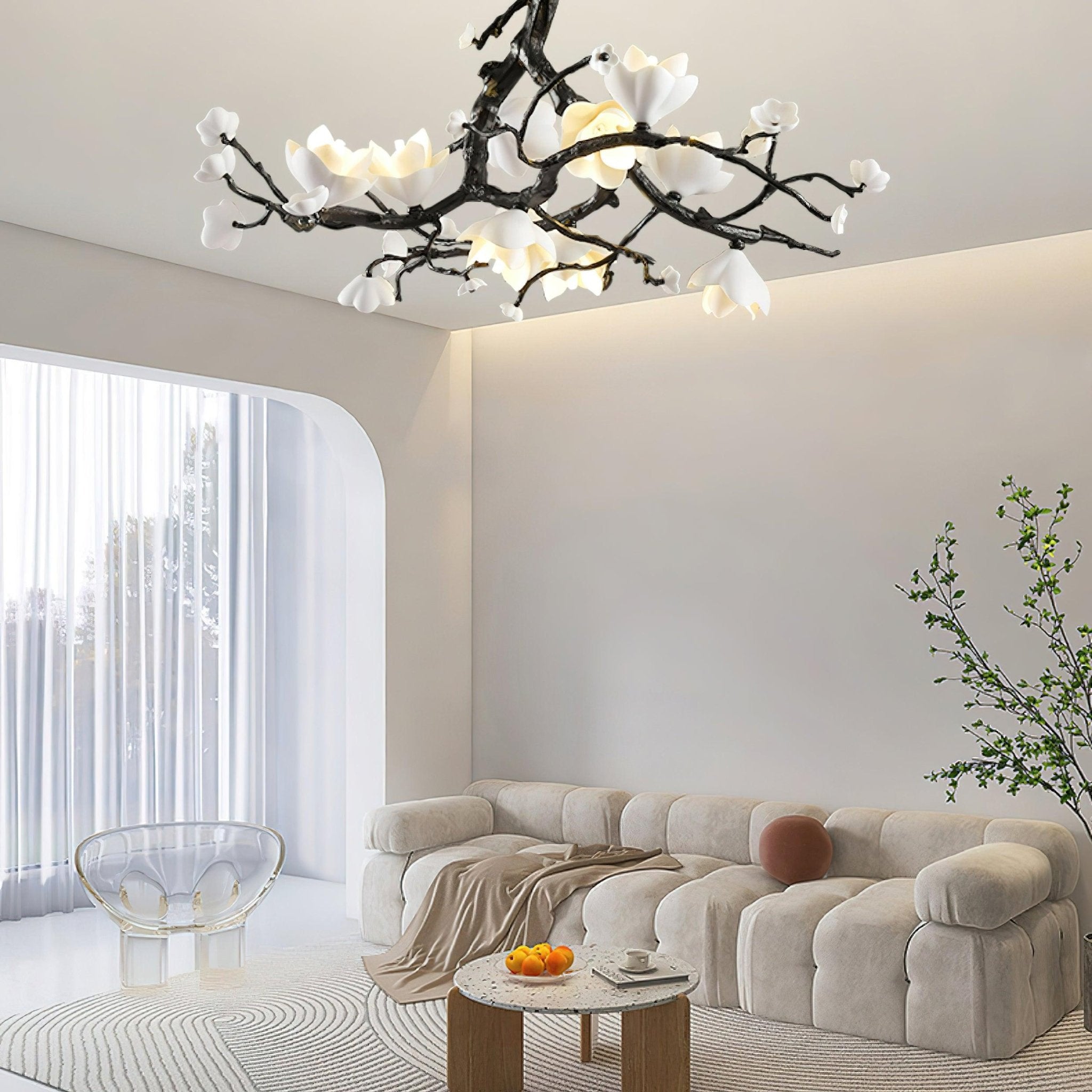 Lustra Suspension Lampe Arbre Noir et Cuivre avec Fruits Sauvages