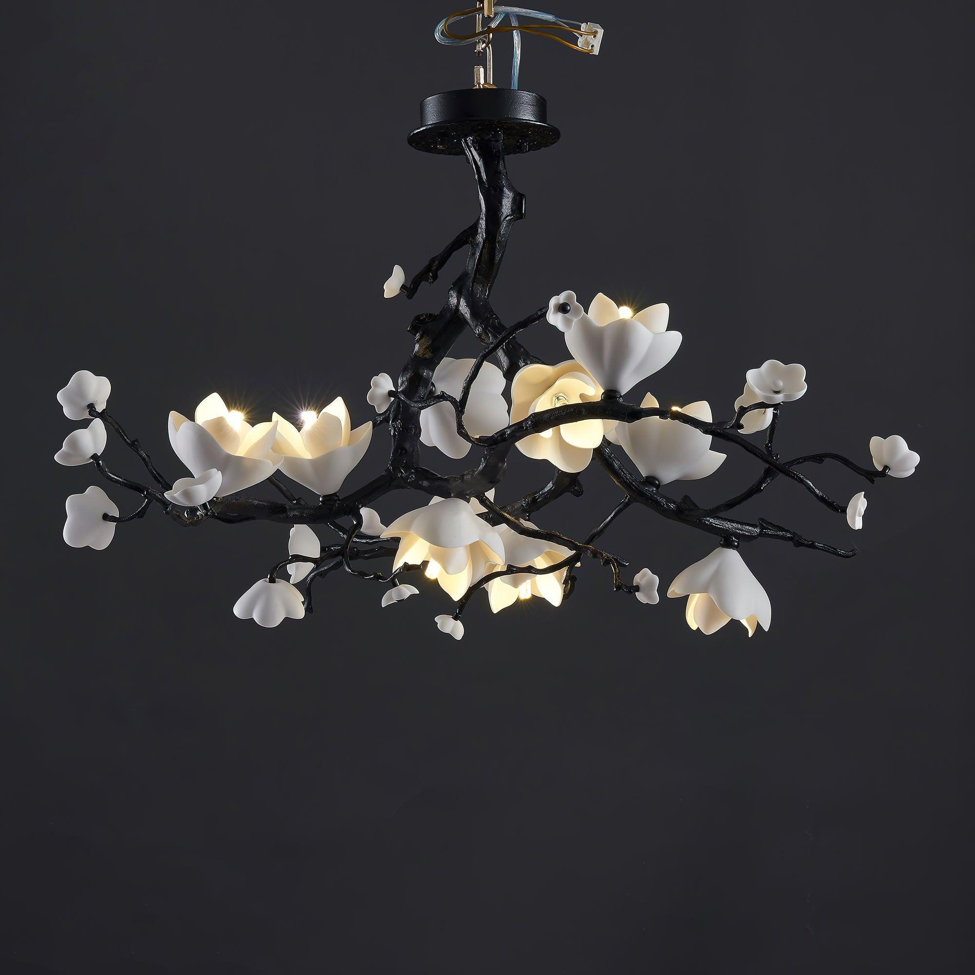 Lustra Suspension Lampe Arbre Noir et Cuivre avec Fruits Sauvages