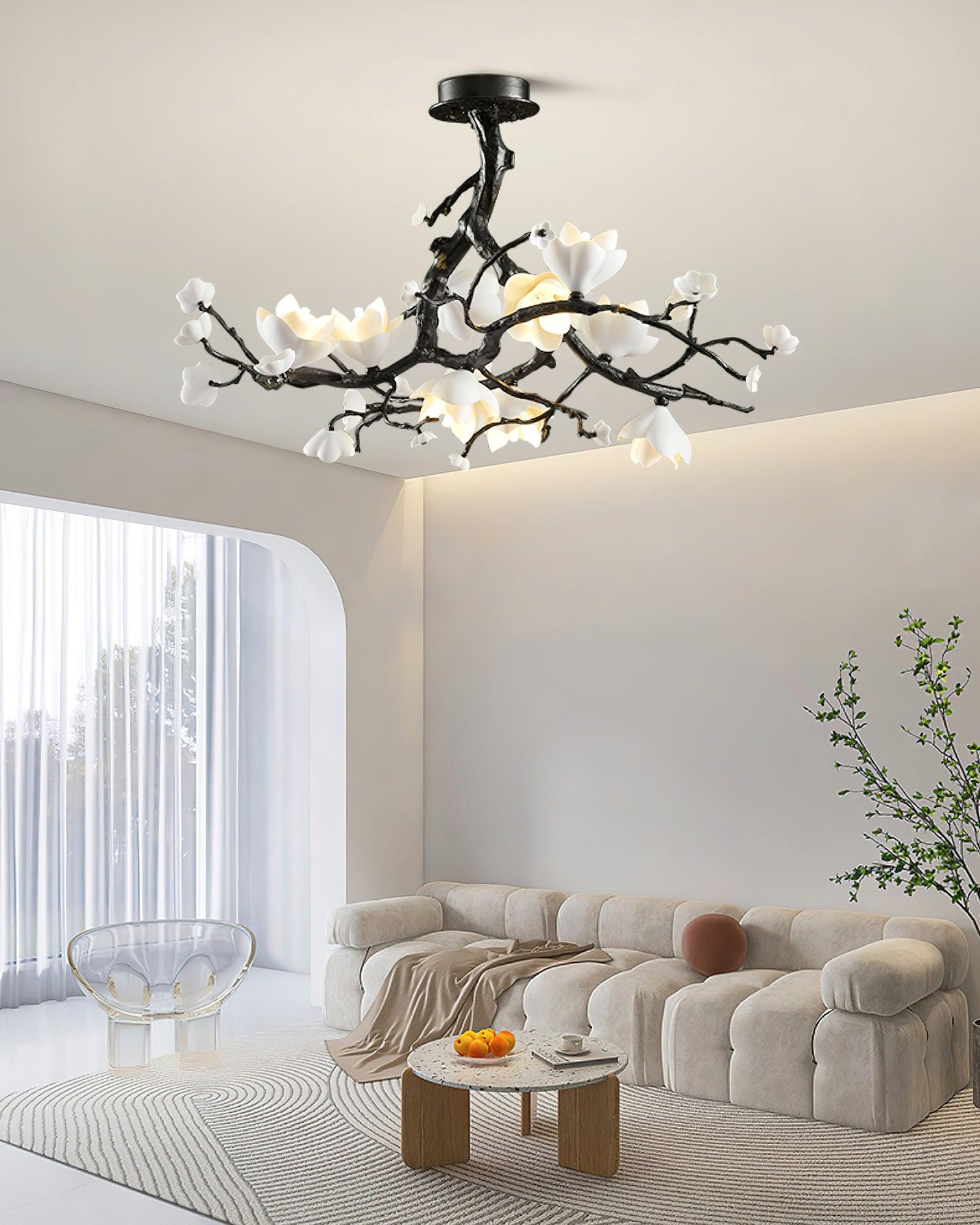 Lustra Suspension Lampe Arbre Noir et Cuivre avec Fruits Sauvages