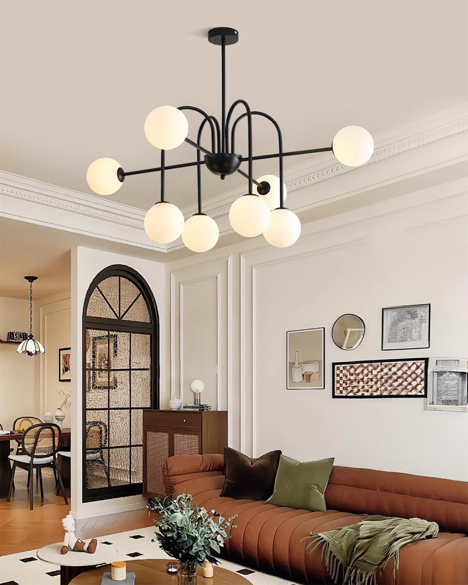 Virelli Lustre Arches Noires Globes en Verre Minimaliste