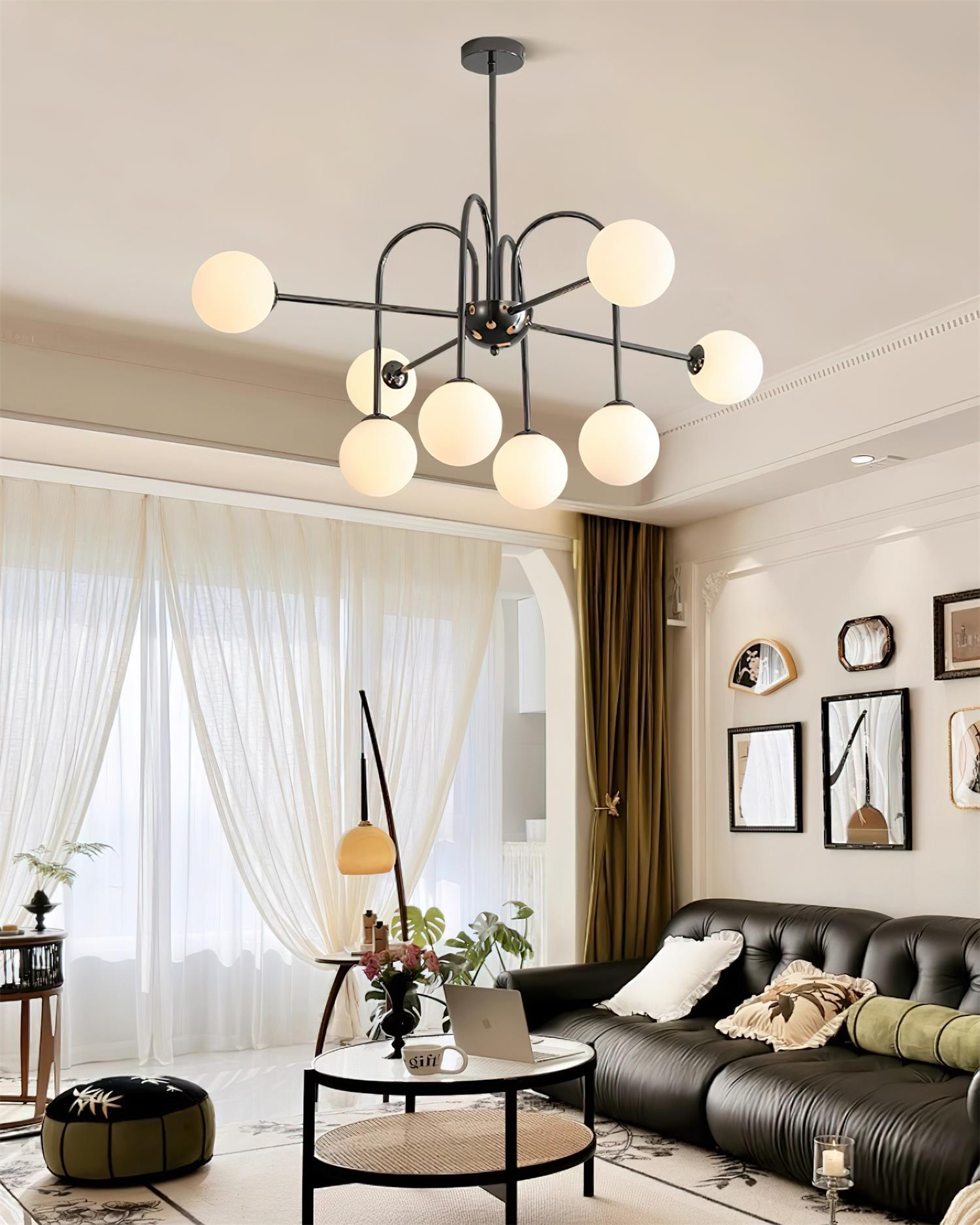 Virelli Lustre Arches Noires Globes en Verre Minimaliste