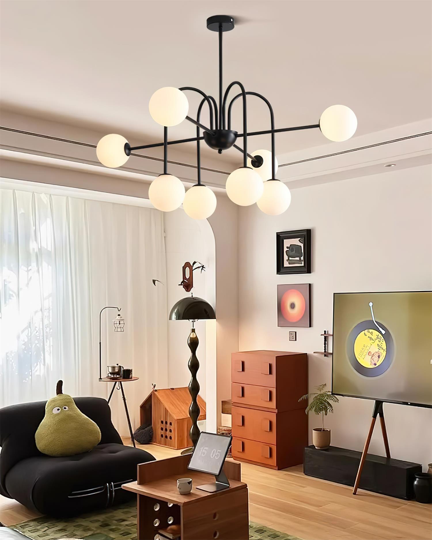 Virelli Lustre Arches Noires Globes en Verre Minimaliste