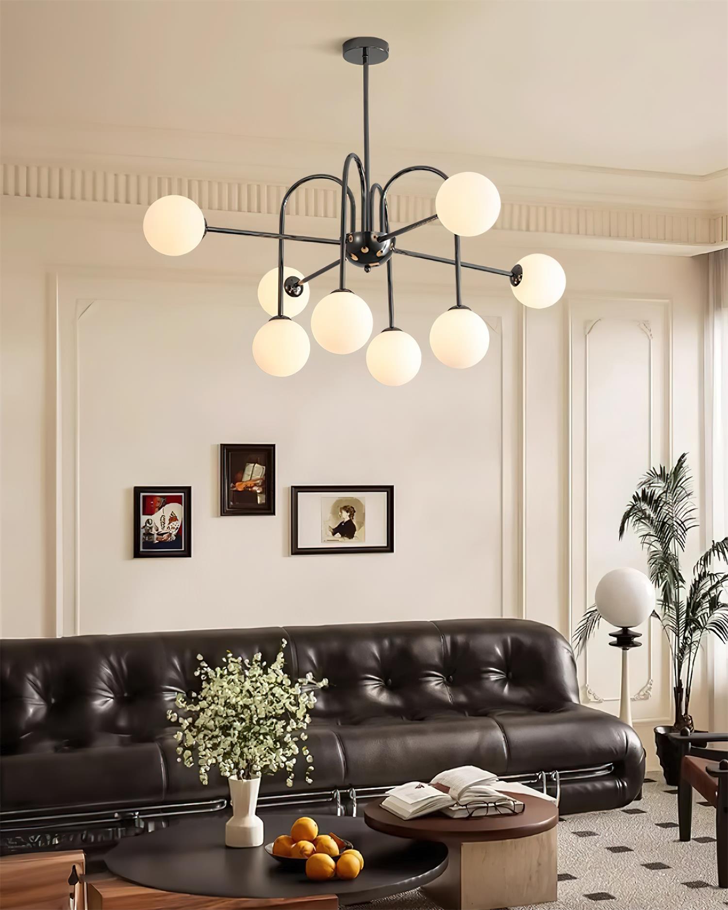 Virelli Lustre Arches Noires Globes en Verre Minimaliste