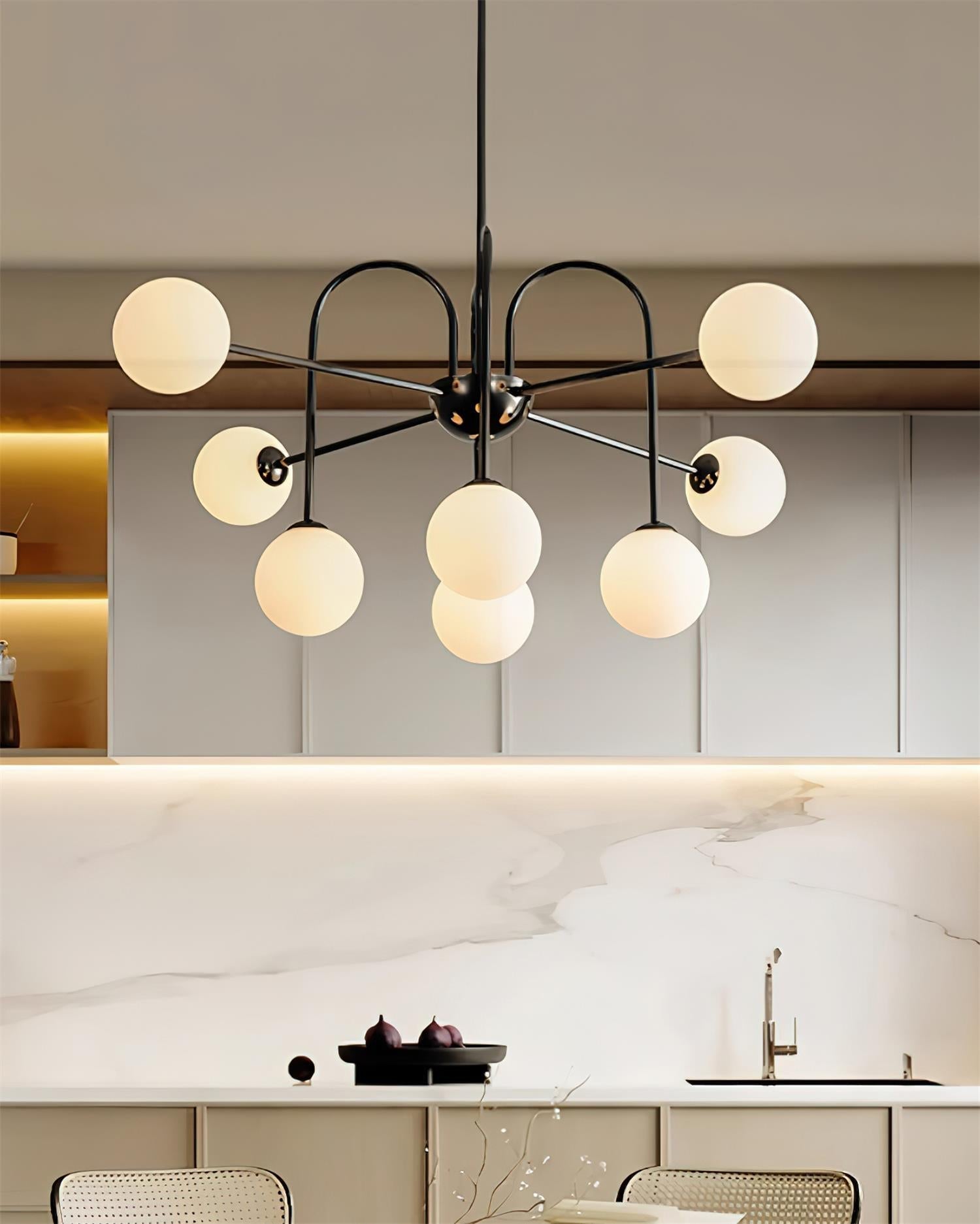 Virelli Lustre Arches Noires Globes en Verre Minimaliste