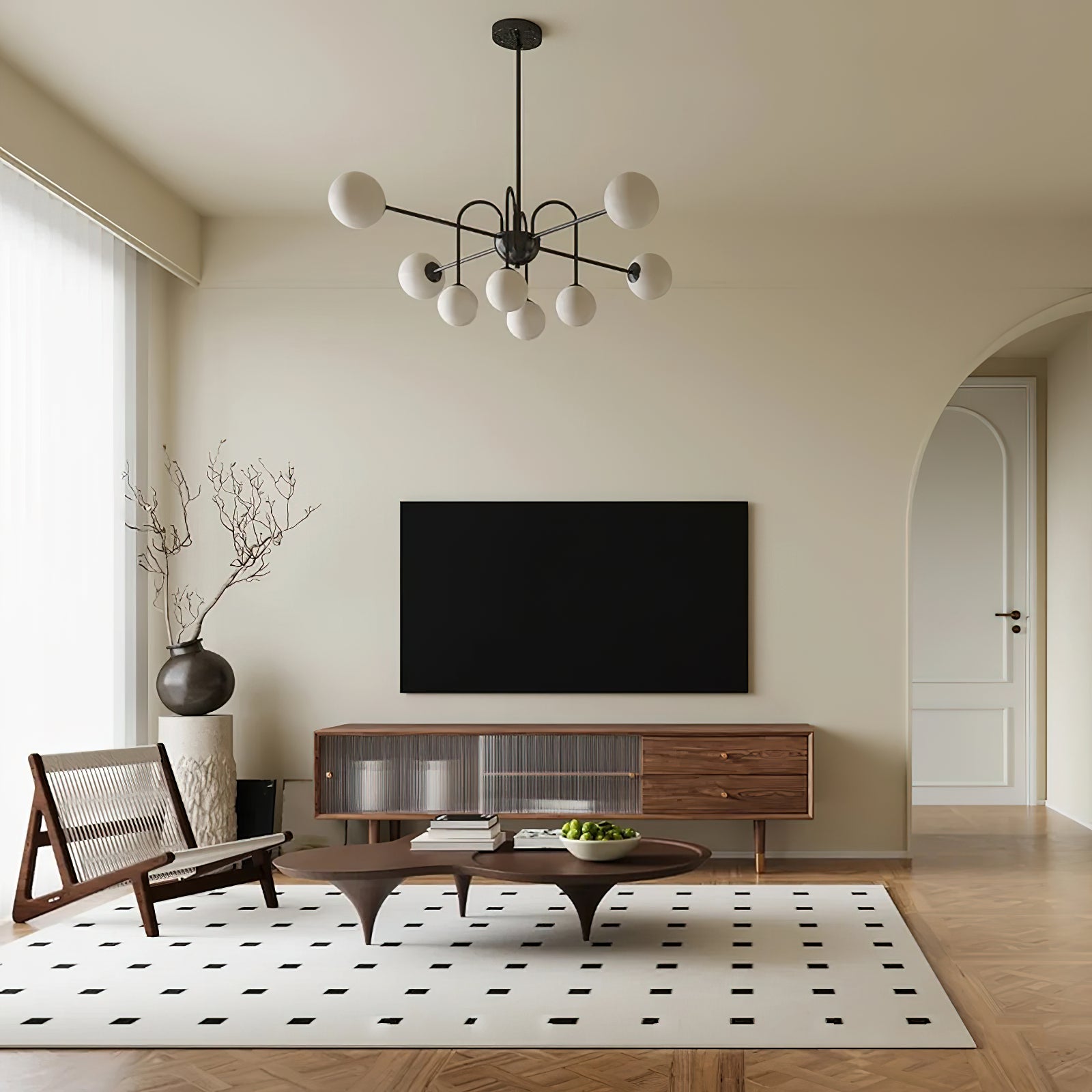 Virelli Lustre Arches Noires Globes en Verre Minimaliste
