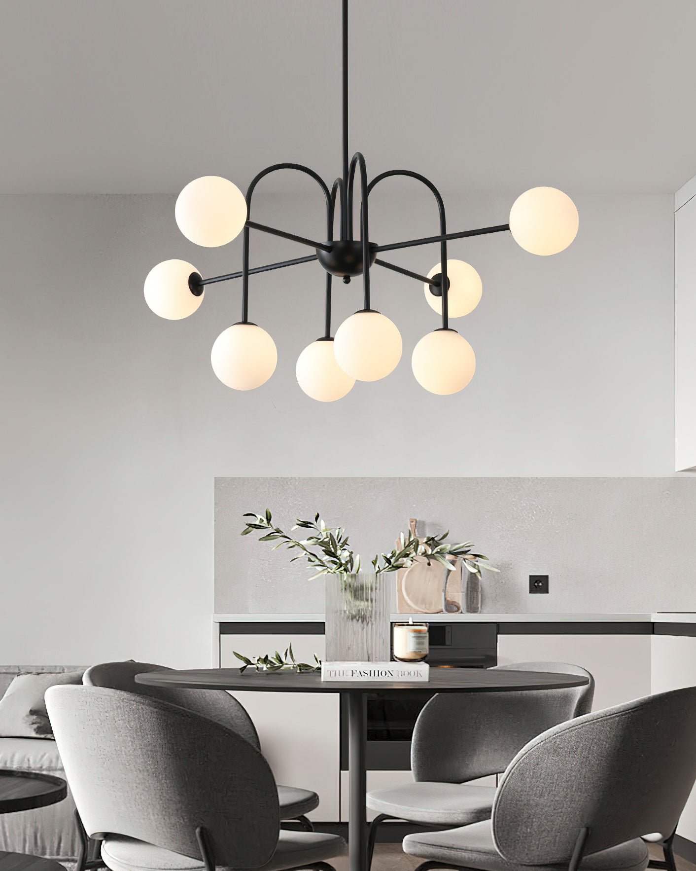 Virelli Lustre Arches Noires Globes en Verre Minimaliste