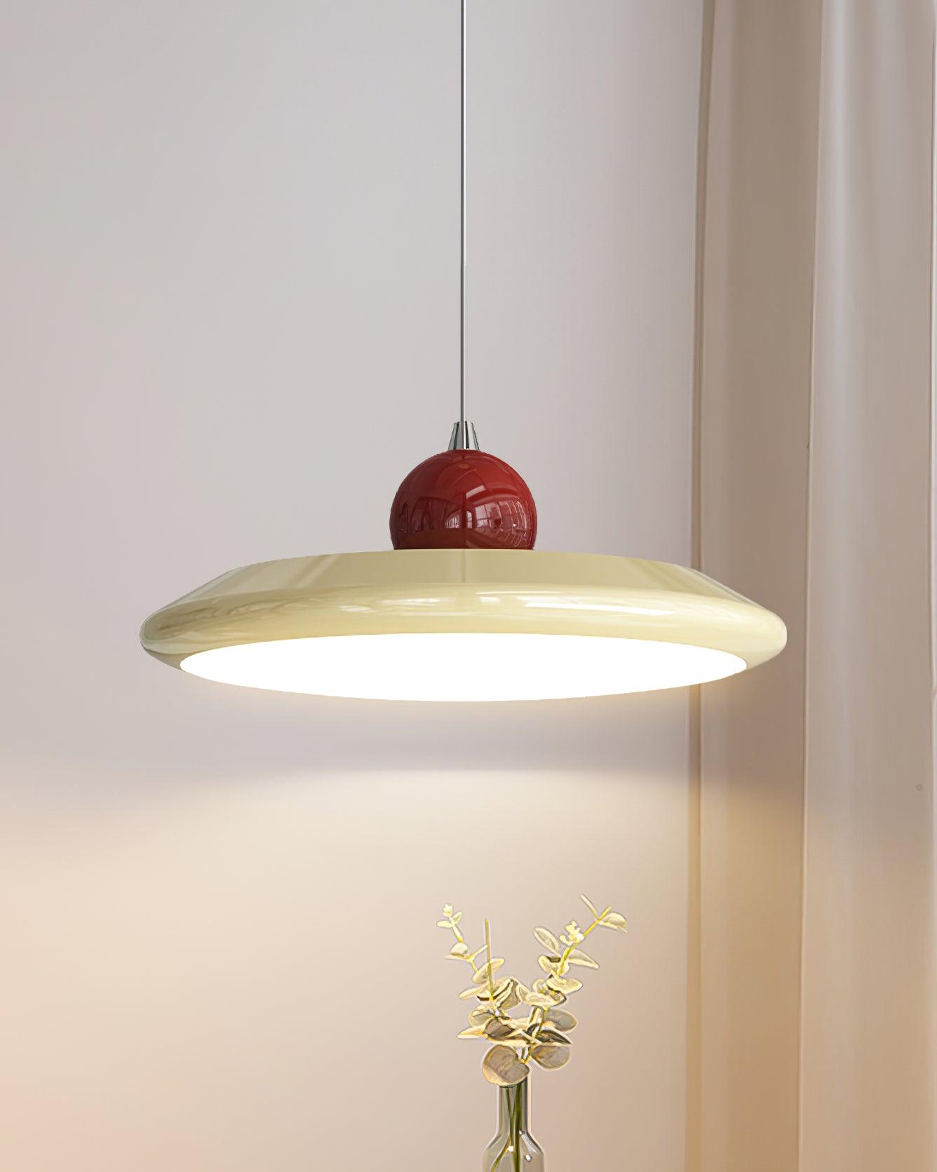 Lustra Suspension Disque Acrylique Blanc Bord Vert Rouge Audacieux