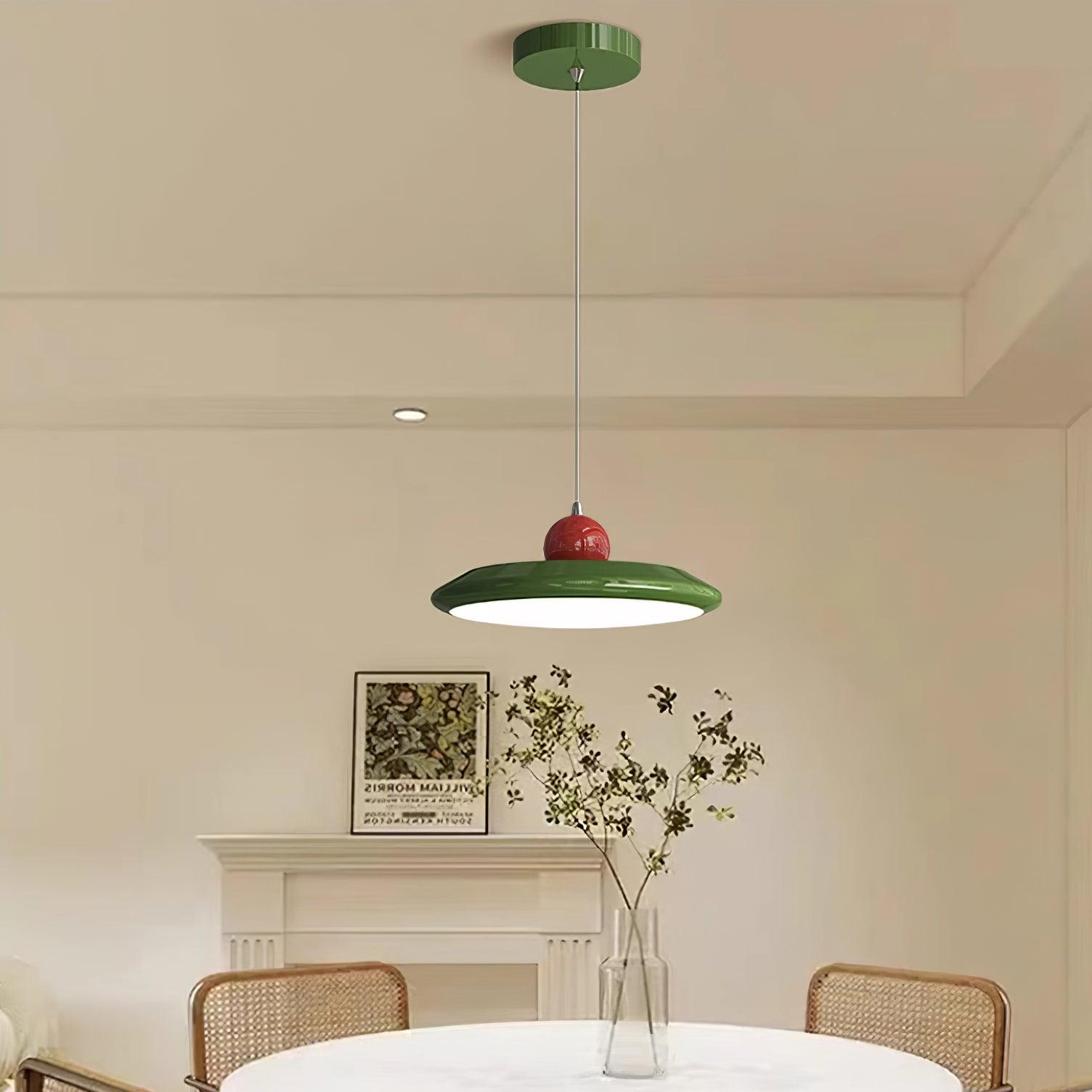 Lustra Suspension Disque Acrylique Blanc Bord Vert Rouge Audacieux