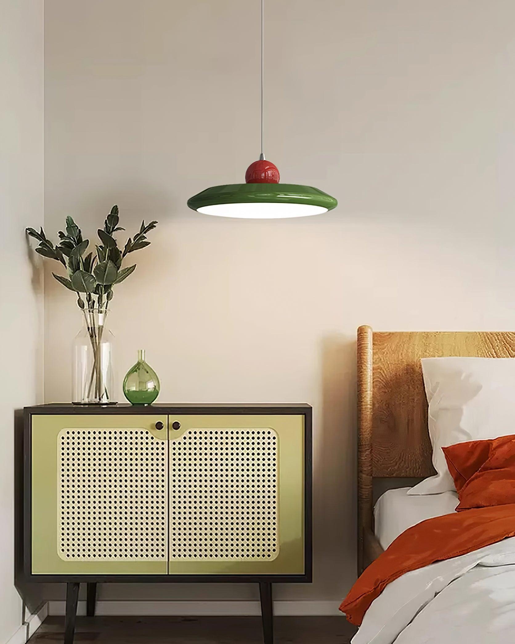 Lustra Suspension Disque Acrylique Blanc Bord Vert Rouge Audacieux