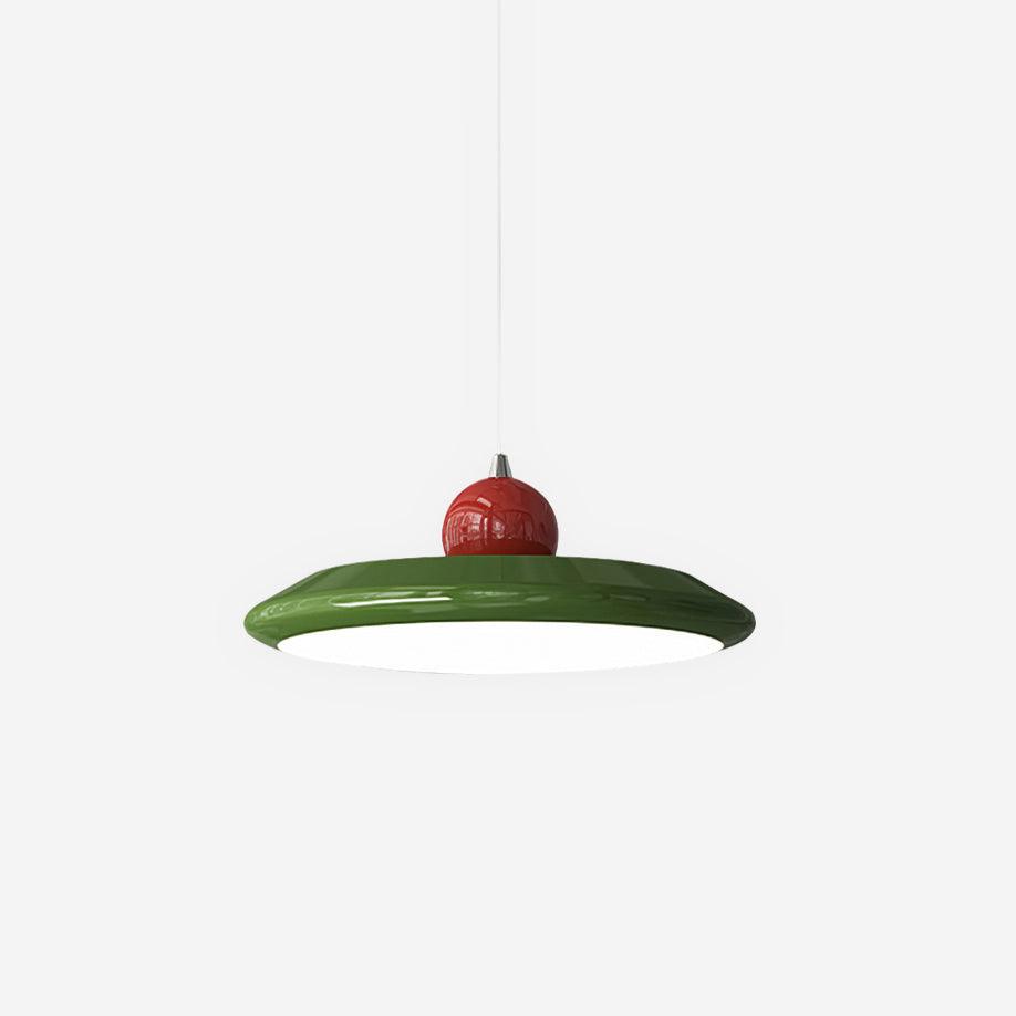 Lustra Suspension Disque Acrylique Blanc Bord Vert Rouge Audacieux