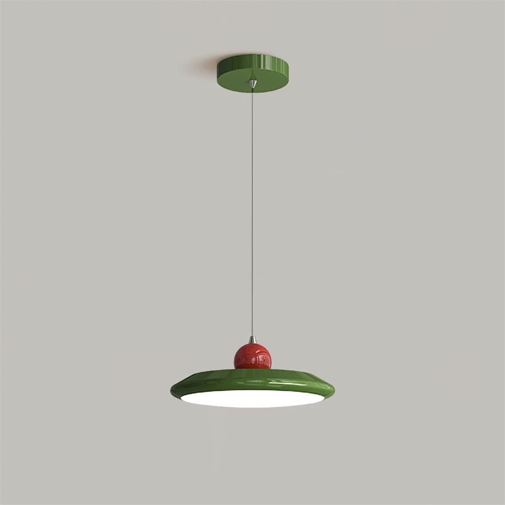 Lustra Suspension Disque Acrylique Blanc Bord Vert Rouge Audacieux