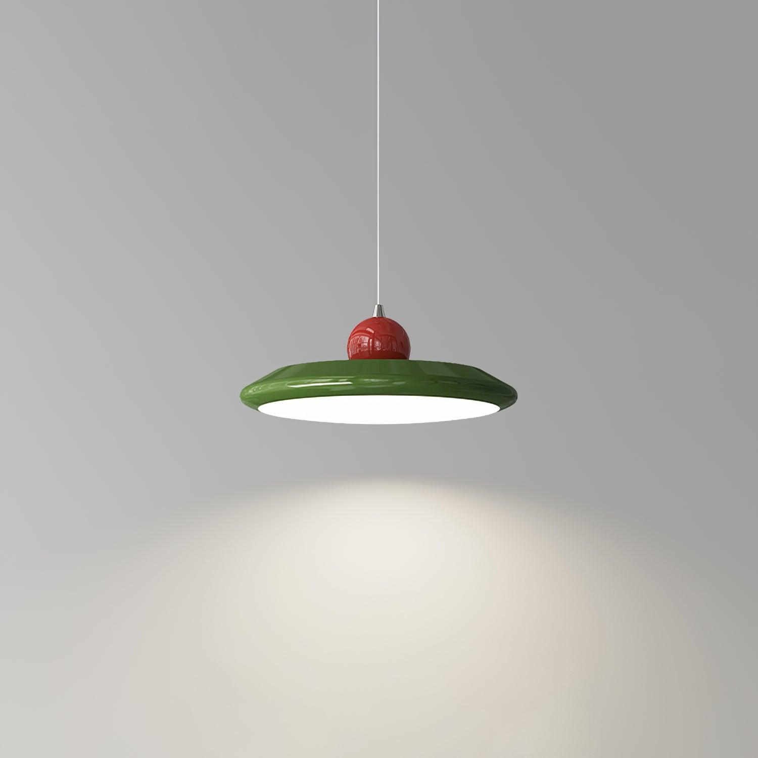 Lustra Suspension Disque Acrylique Blanc Bord Vert Rouge Audacieux
