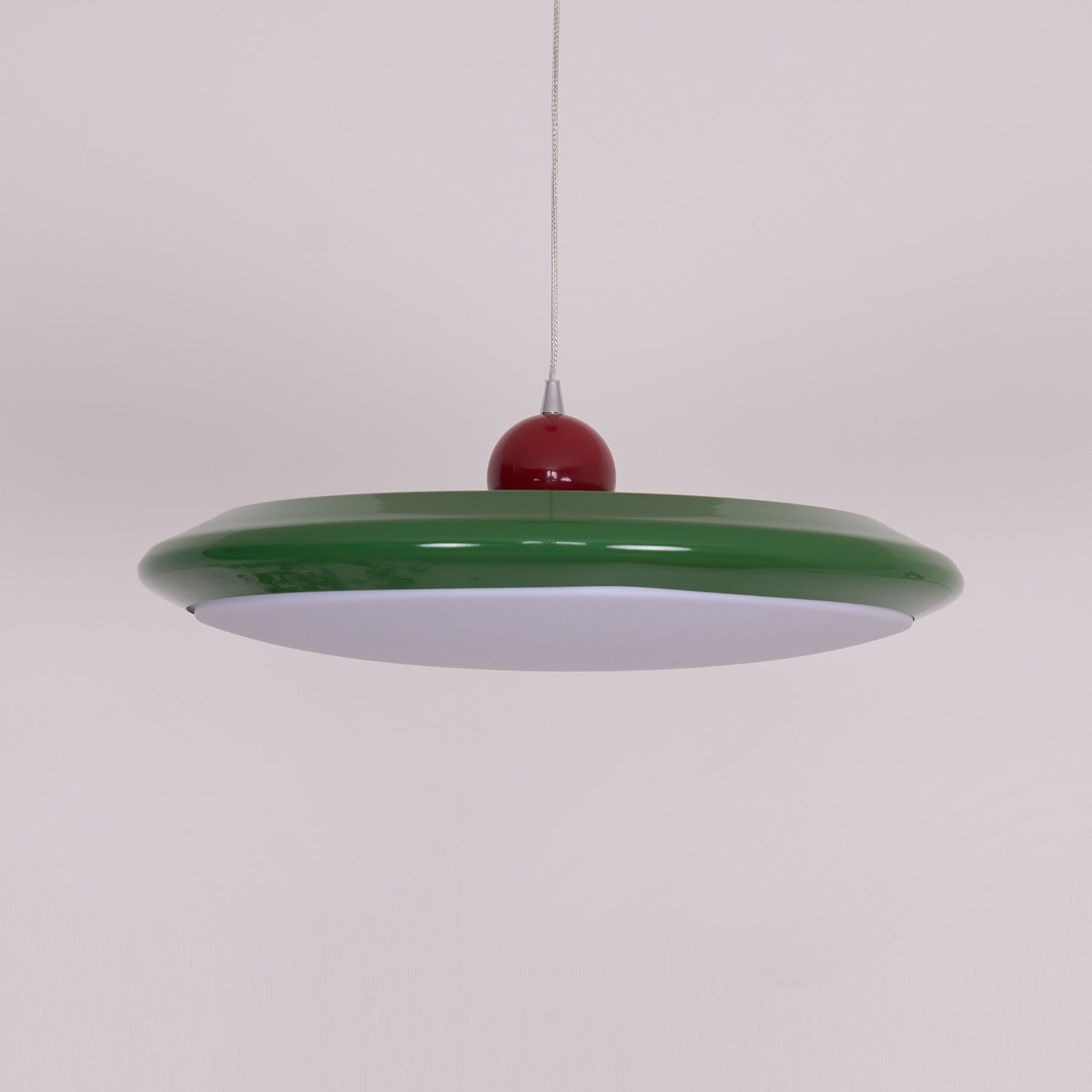 Lustra Suspension Disque Acrylique Blanc Bord Vert Rouge Audacieux