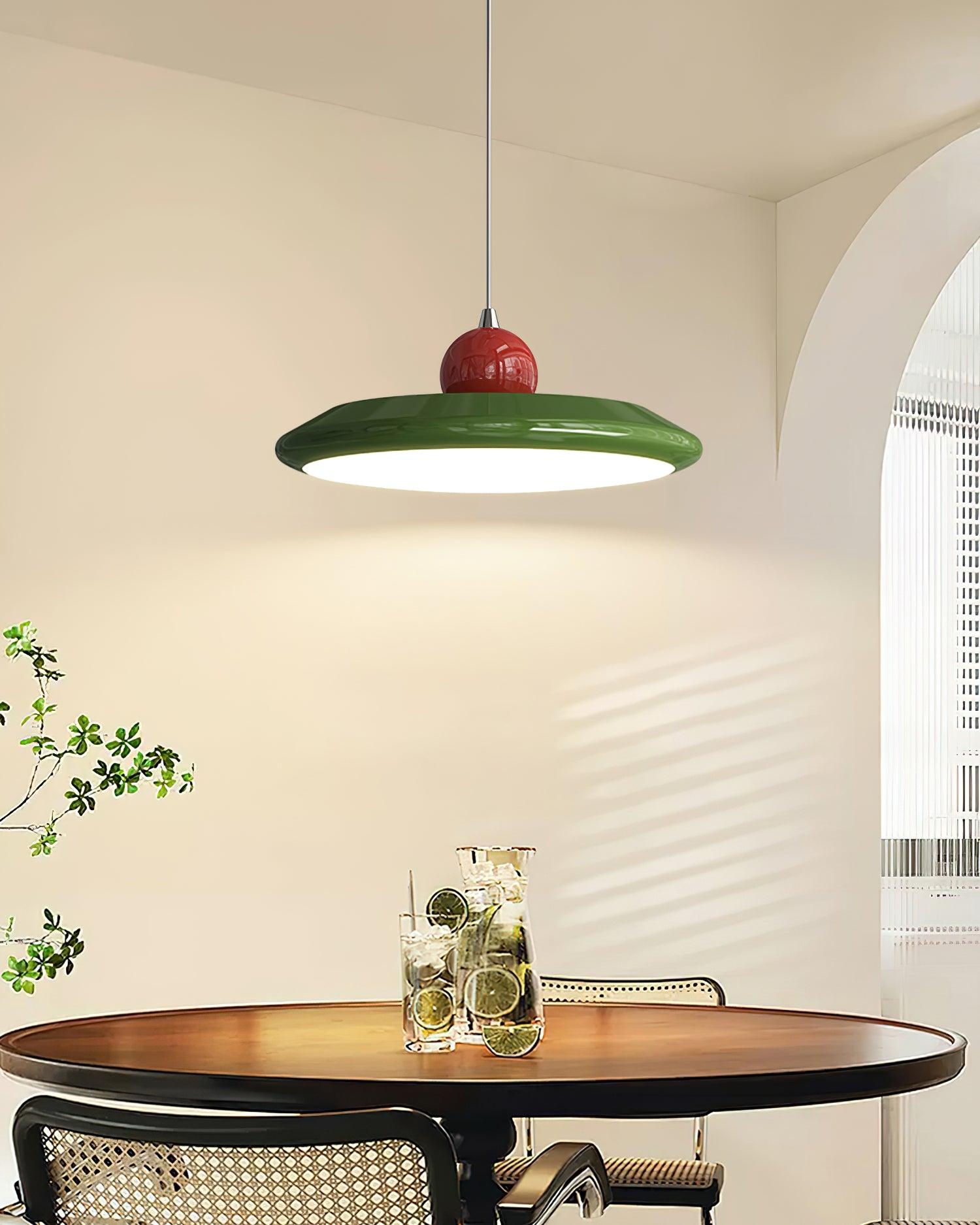 Lustra Suspension Disque Acrylique Blanc Bord Vert Rouge Audacieux
