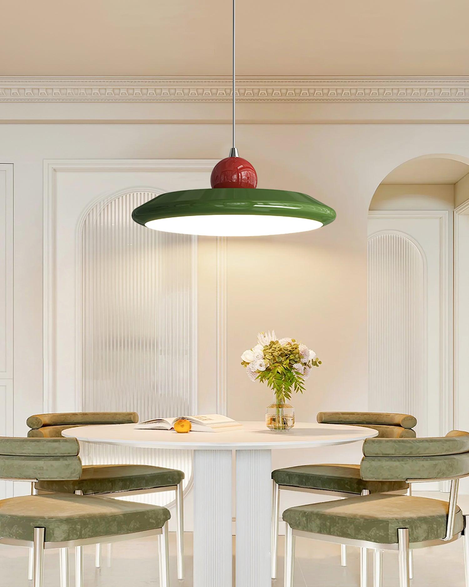 Lustra Suspension Disque Acrylique Blanc Bord Vert Rouge Audacieux