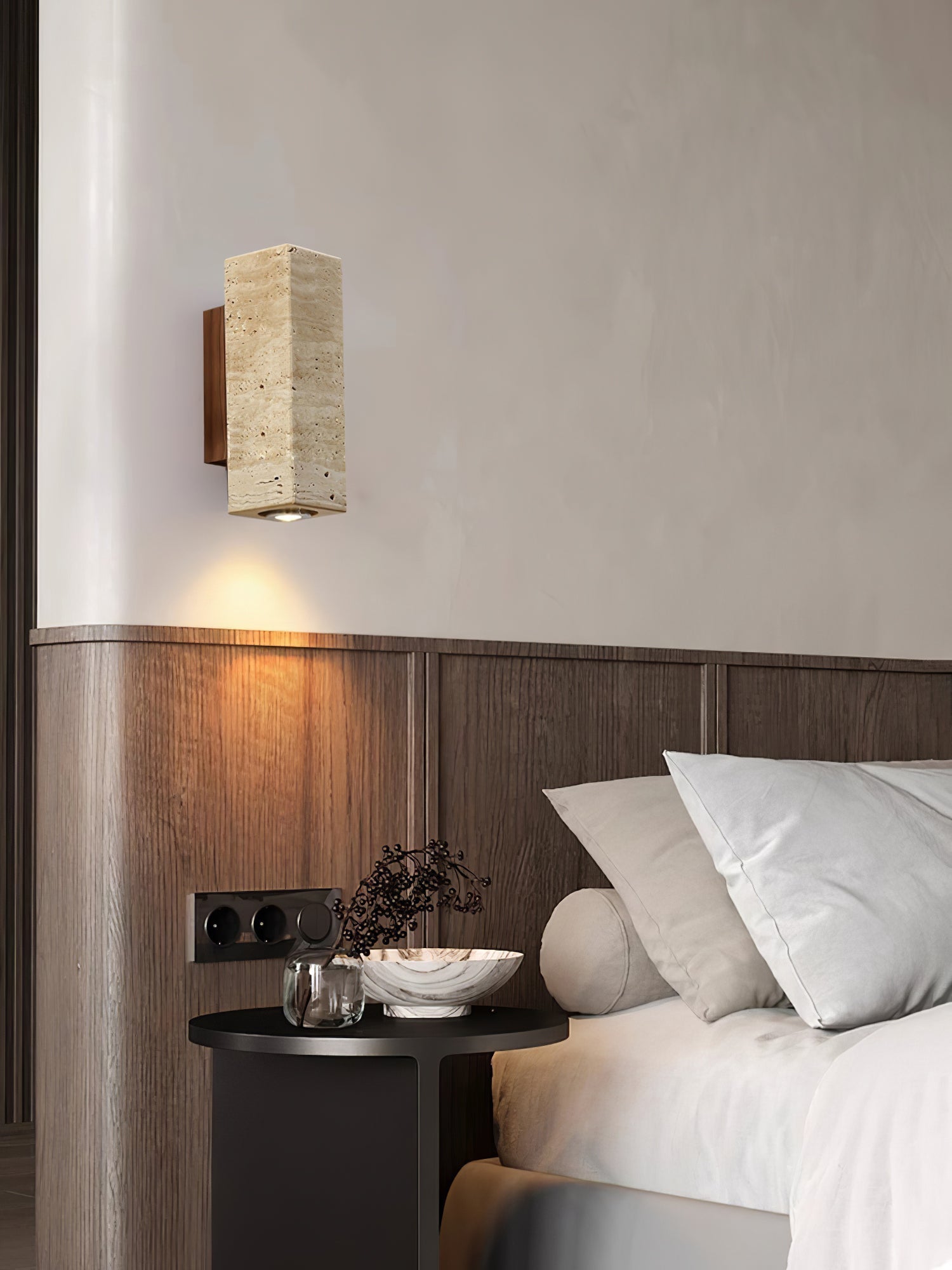 Celore Cylindre-Bois Travertin Luminaire Mural