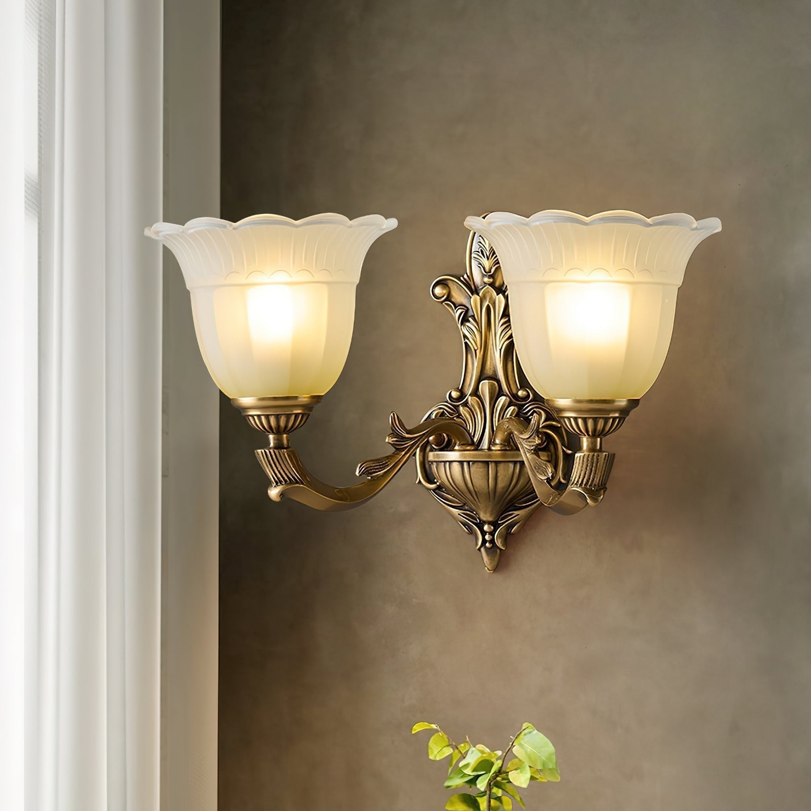 Sifuvyd Luxe Fleur Laiton Verre Métal Applique Murale