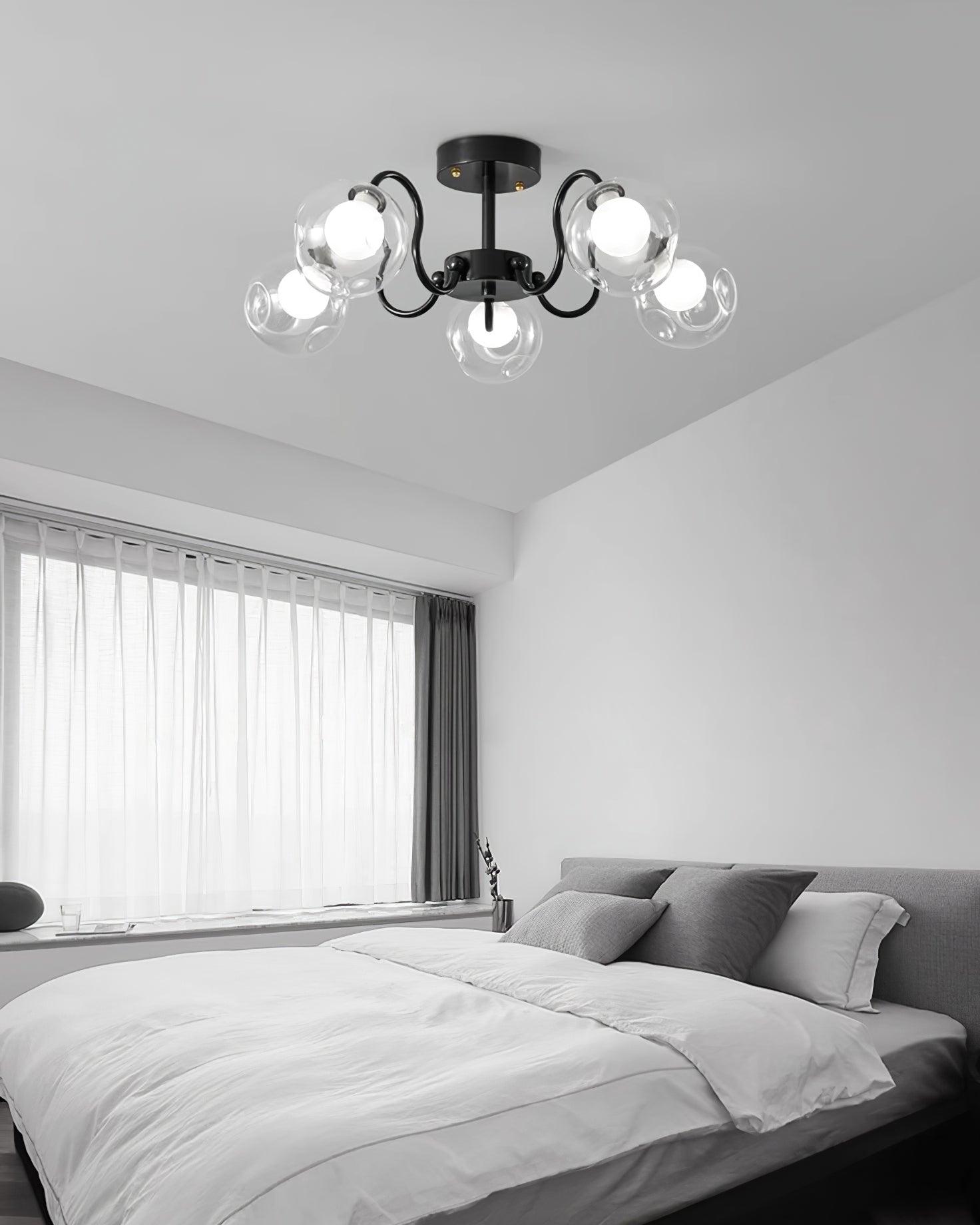 Orb Lustre Plafonnier Verre Globe Fleur Cadre Noir