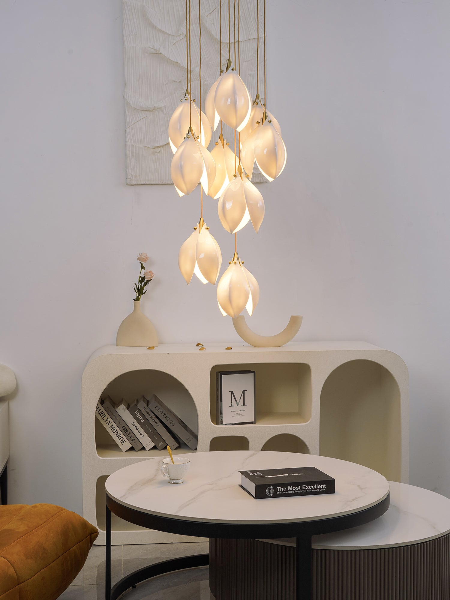 Lustra Suspension Lampe Céramique Florale Blanche