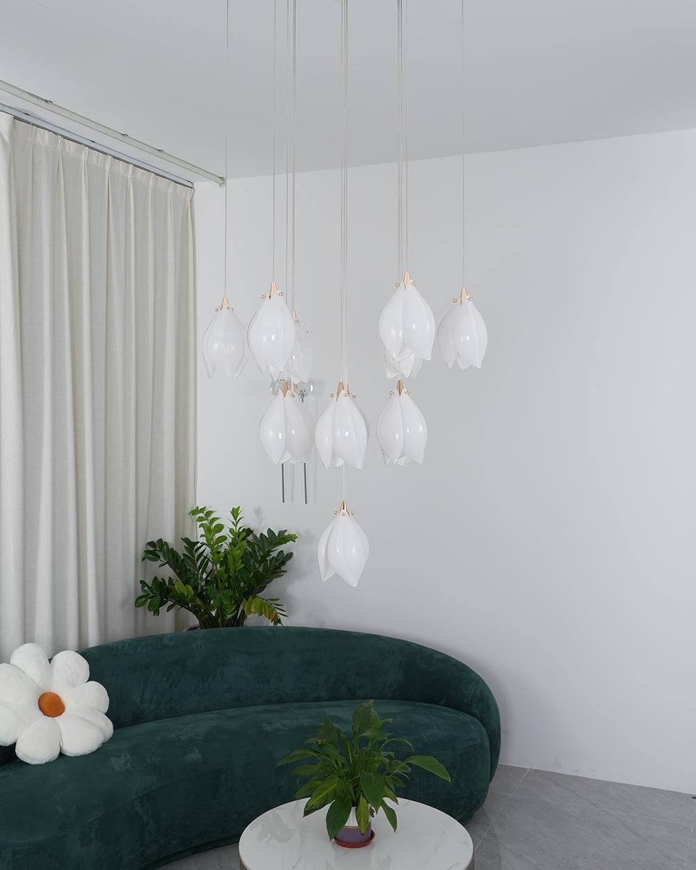 Lustra Suspension Lampe Céramique Florale Blanche