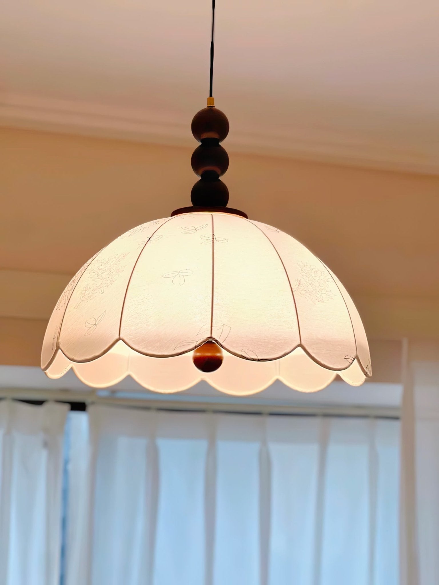 Syphaen Traditionnel Floraison Tissu Bois Pendentif Lumière