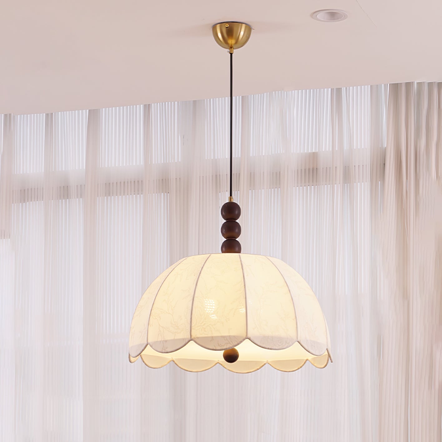 Syphaen Traditionnel Floraison Tissu Bois Pendentif Lumière
