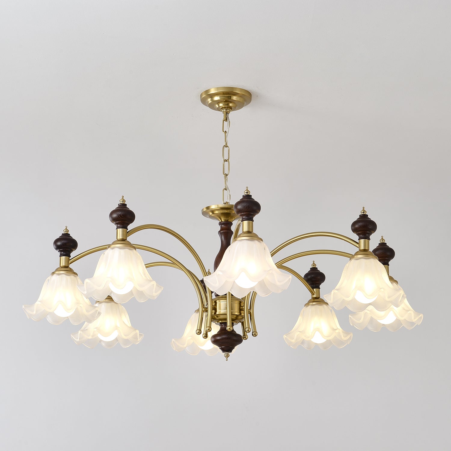 Lustra Lustre Bois Laiton Fleurs en Floraison