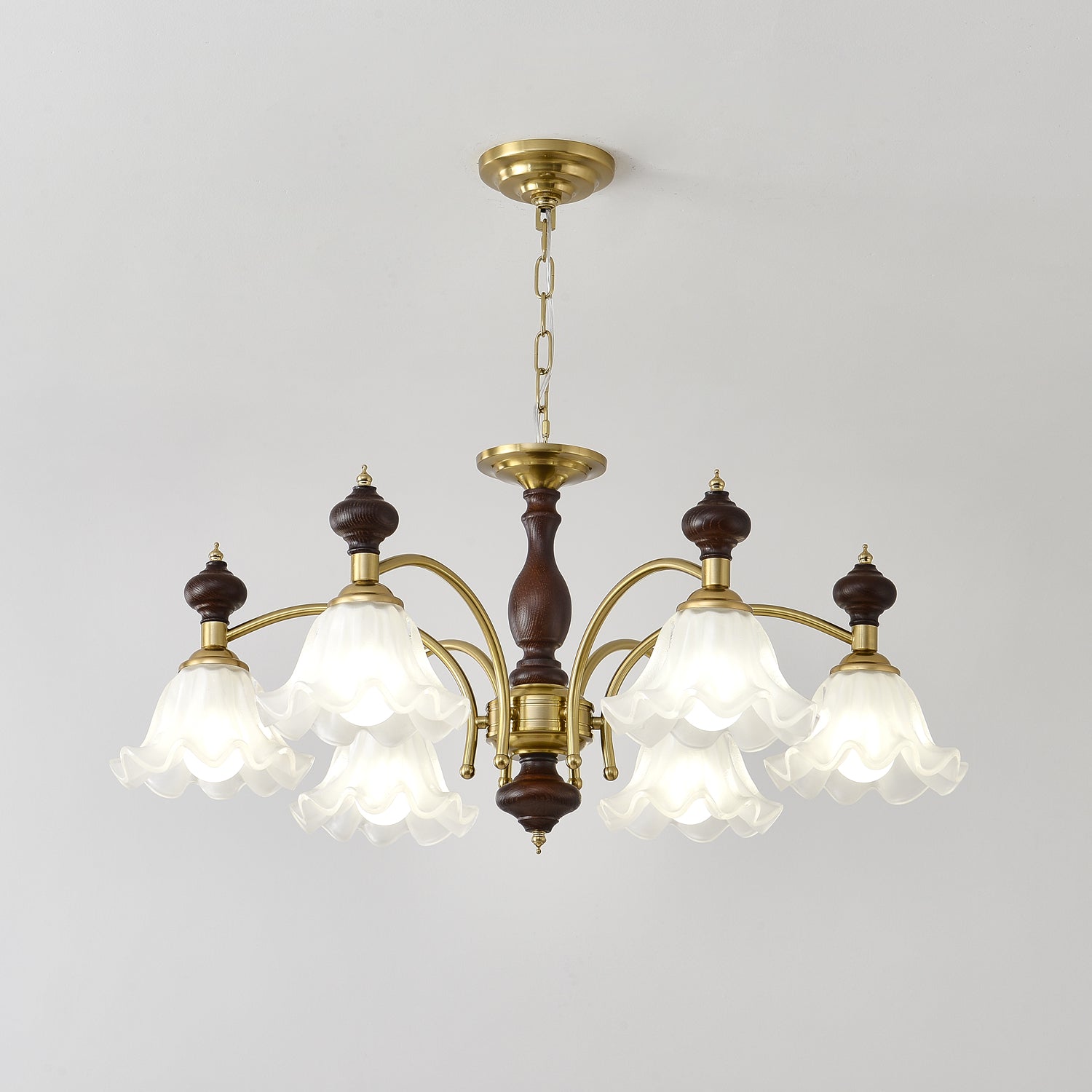 Lustra Lustre Bois Laiton Fleurs en Floraison
