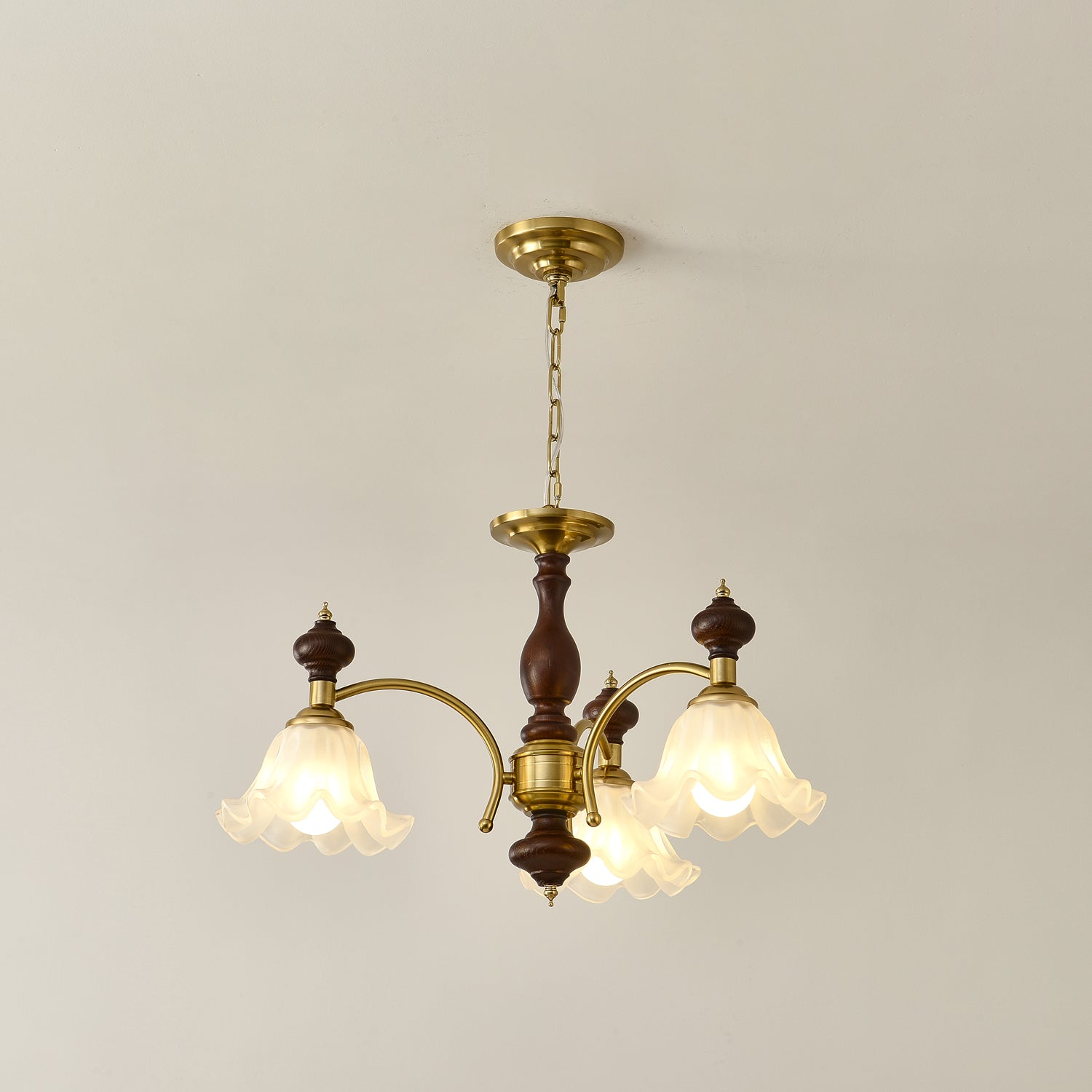 Lustra Lustre Bois Laiton Fleurs en Floraison