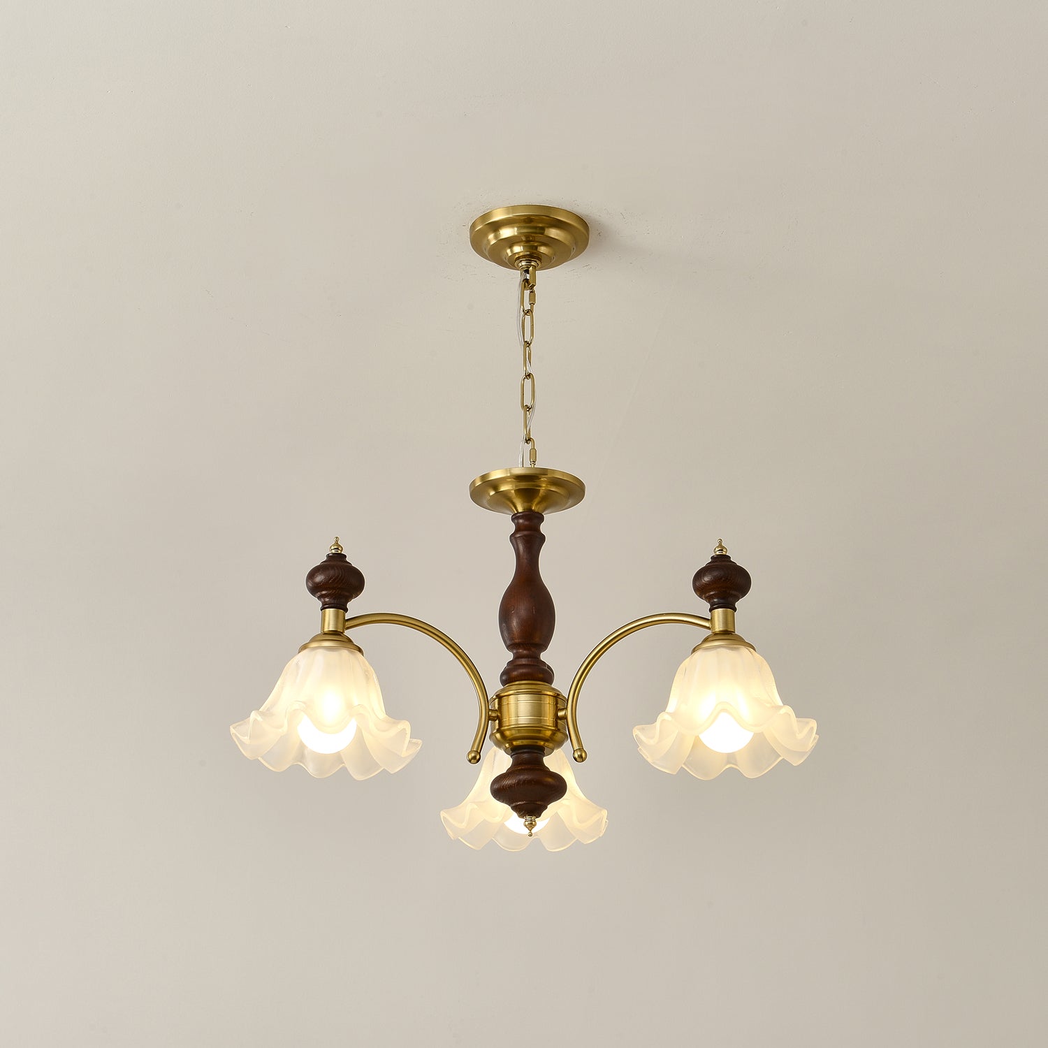 Lustra Lustre Bois Laiton Fleurs en Floraison