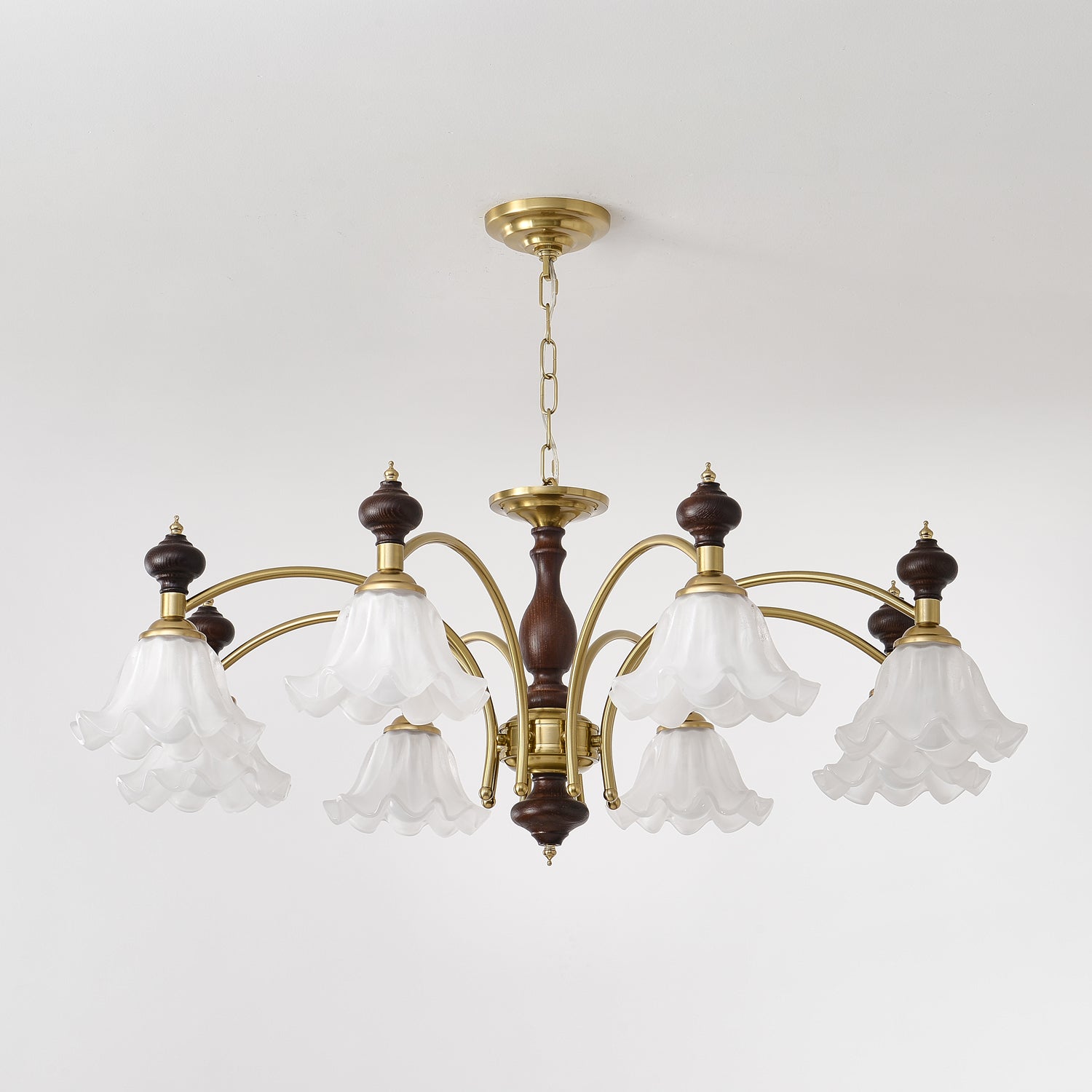 Lustra Lustre Bois Laiton Fleurs en Floraison