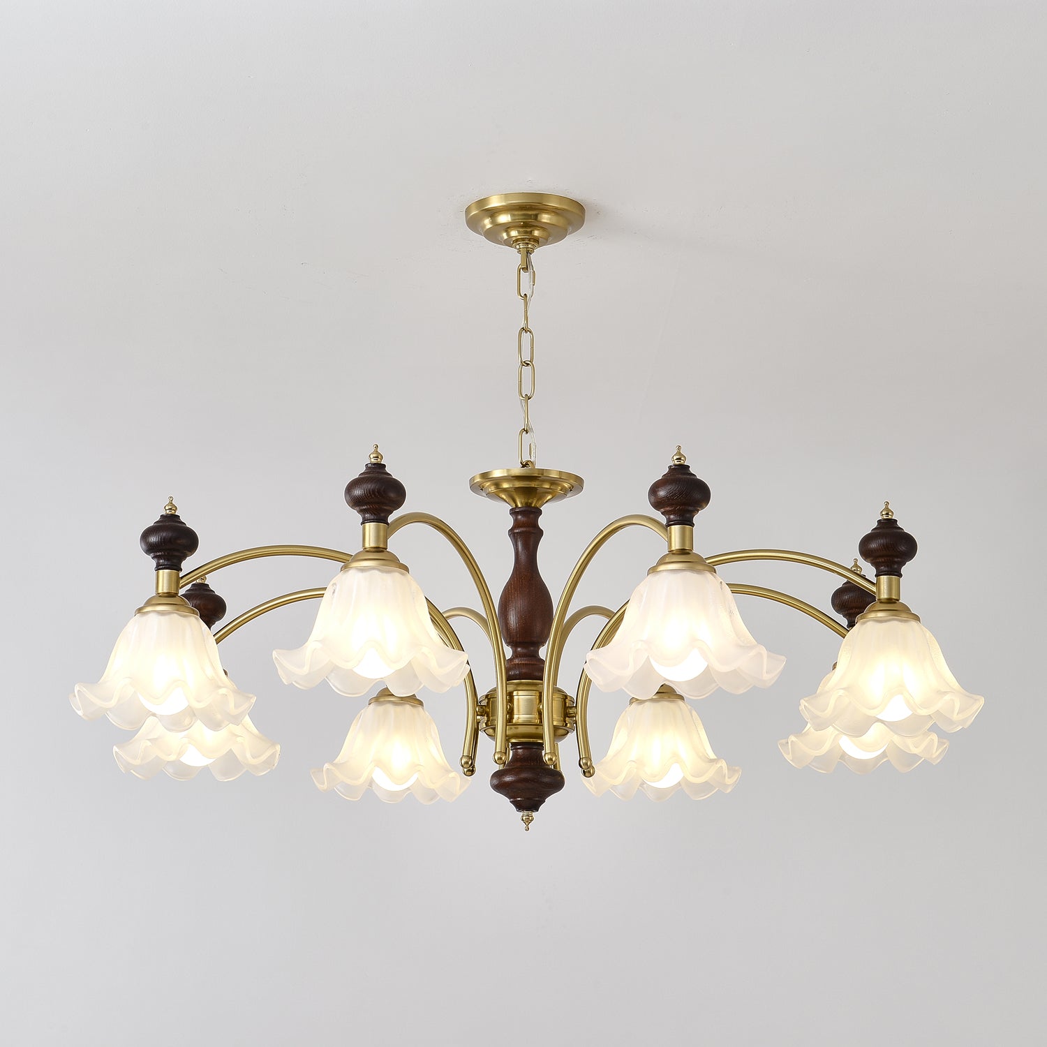 Lustra Lustre Bois Laiton Fleurs en Floraison